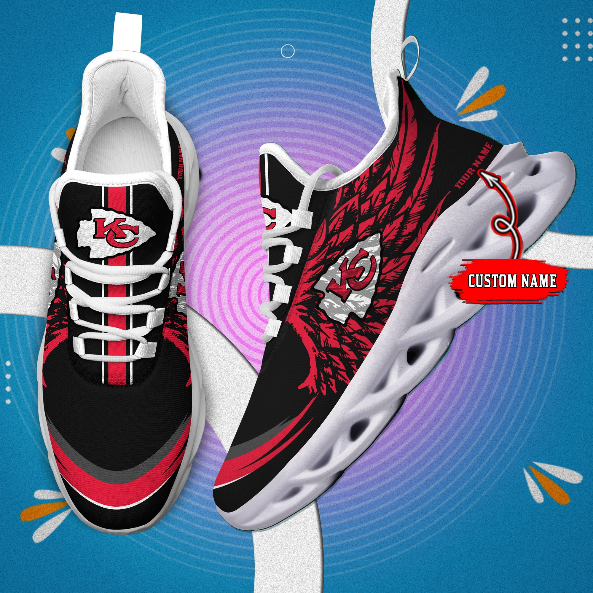 JWFancy Kansas City Chiefs NFL Max Soul Shoes Sneakers For Men And Women