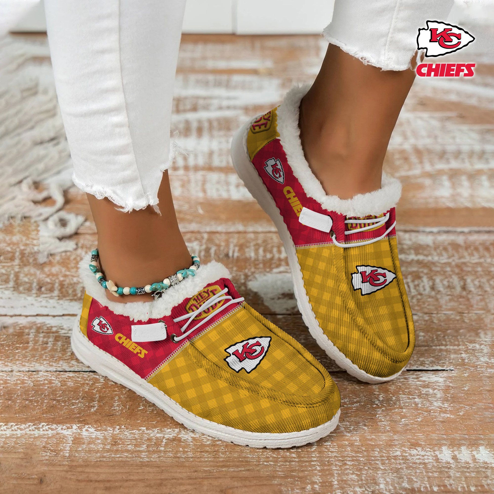 JWFancy Kansas City Chiefs Personalized Hey Dude With Warm Fur Lining Shoes For Men And Women