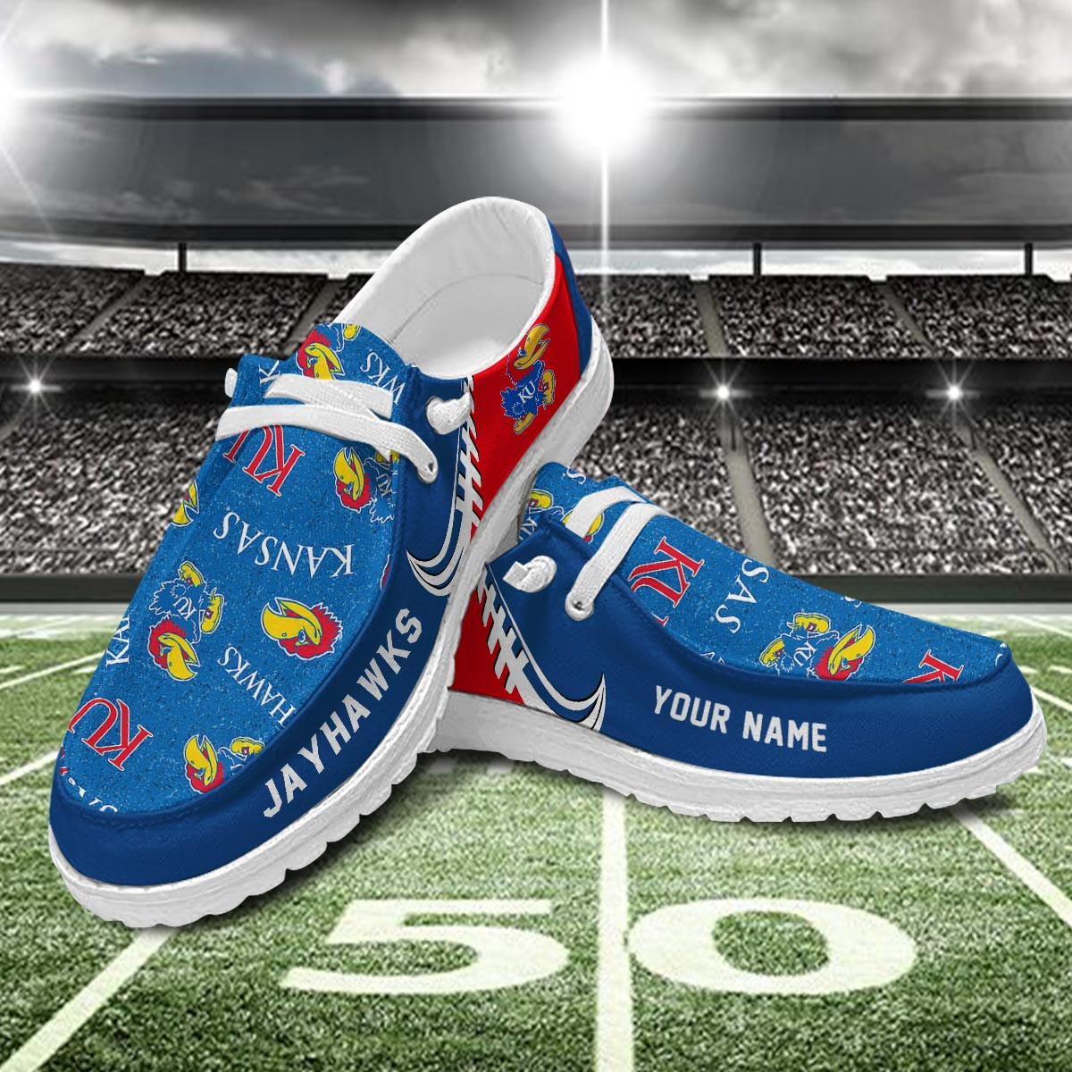 JWFancy Kansas Jayhawks Hey Dude Shoes Wally Men's Lace Up Loafers Comfortable For Men And Women