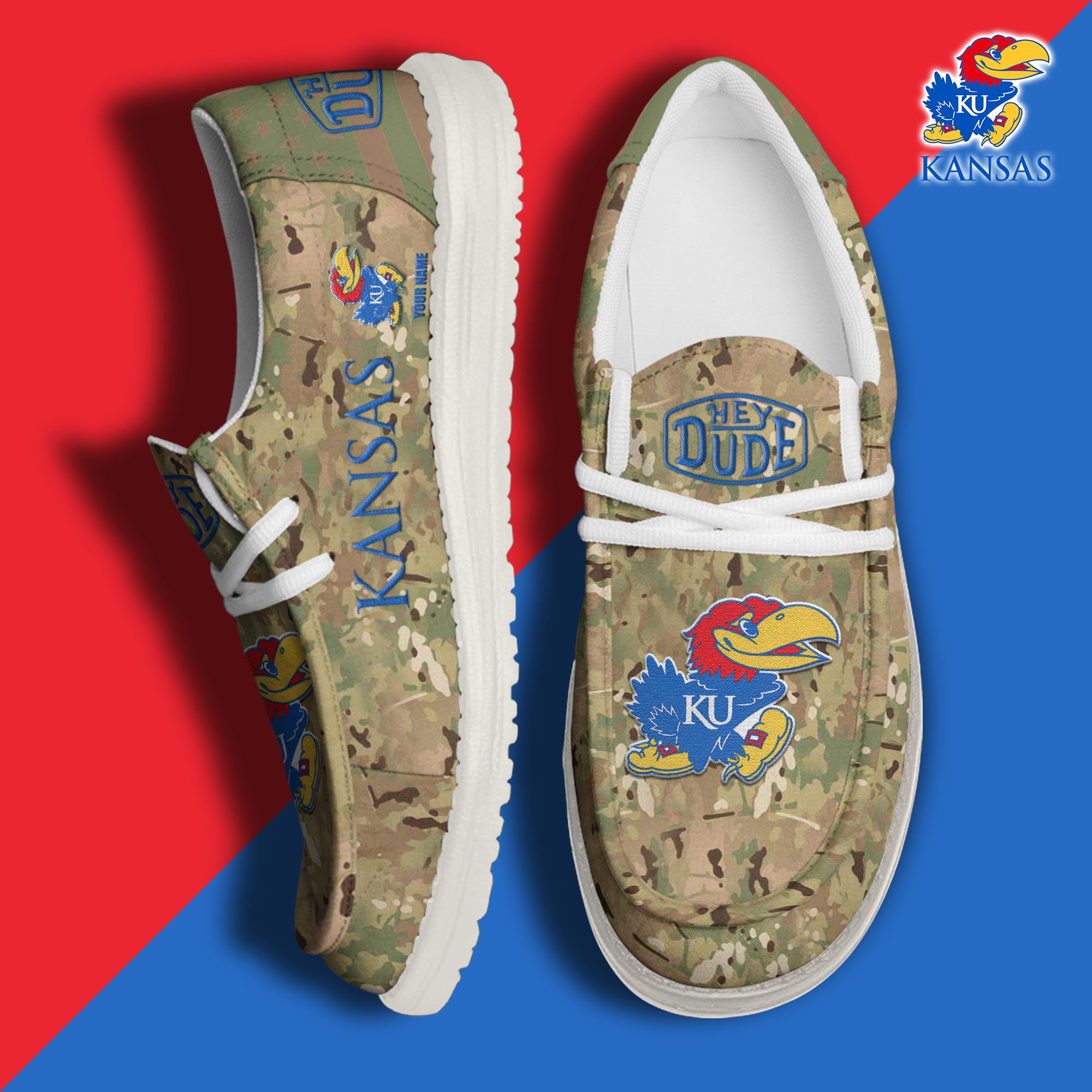 JWFancy Kansas Jayhawks Hey Dude Shoes Wally Men's Lace Up Loafers Comfortable For Men And Women
