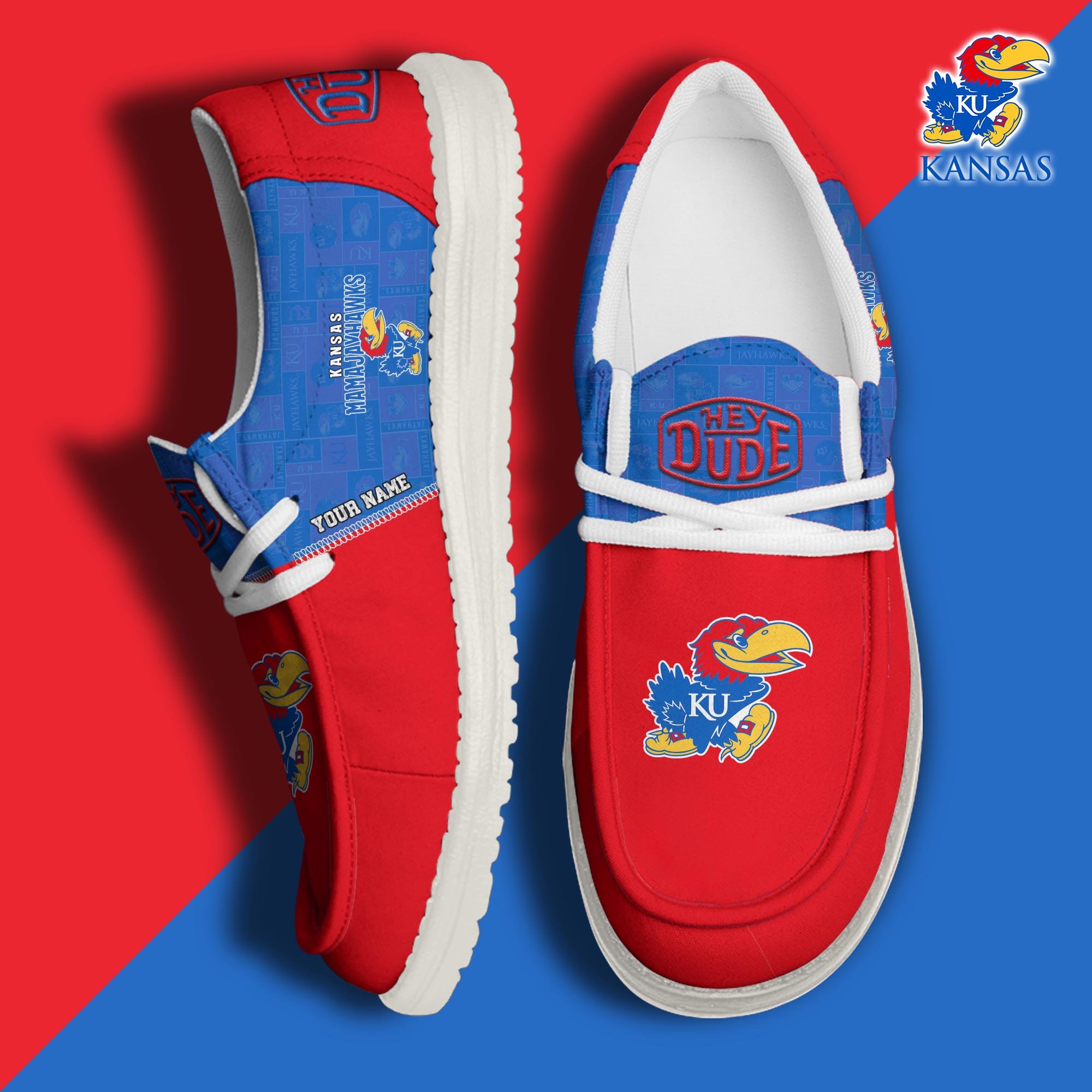 JWFancy Kansas Jayhawks Hey Dude Shoes Wally Men's Lace Up Loafers Comfortable For Men And Women