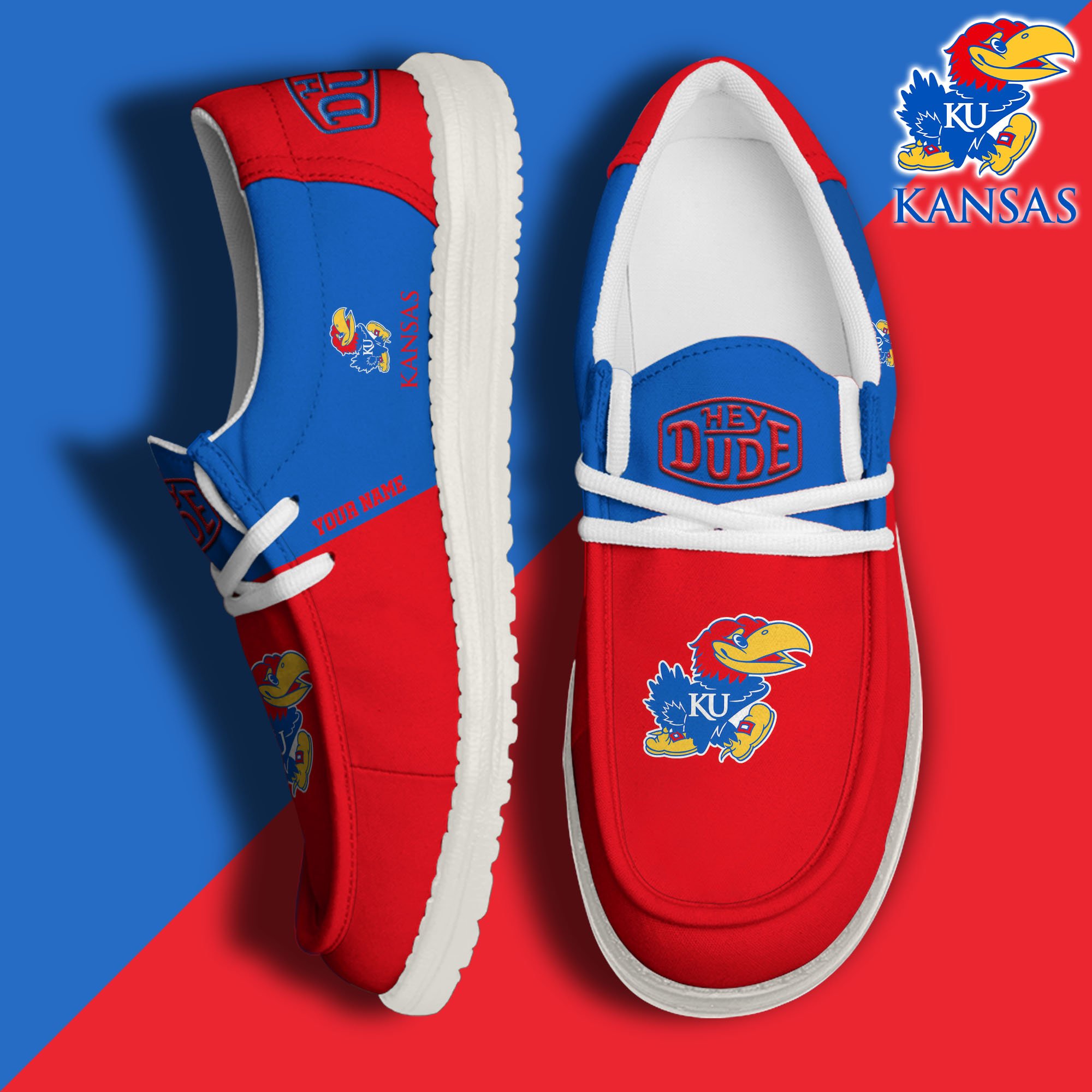 JWFancy Kansas Jayhawks Hey Dude Shoes Wally Men's Lace Up Loafers Comfortable For Men And Women