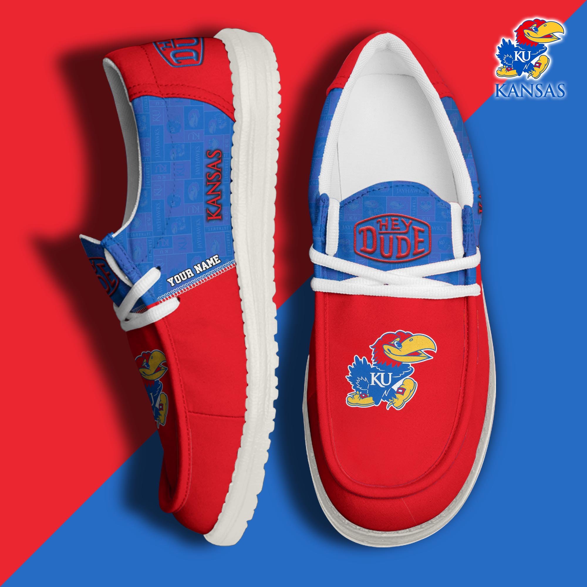 JWFancy Kansas Jayhawks Hey Dude Shoes Wally Men's Lace Up Loafers Comfortable For Men And Women