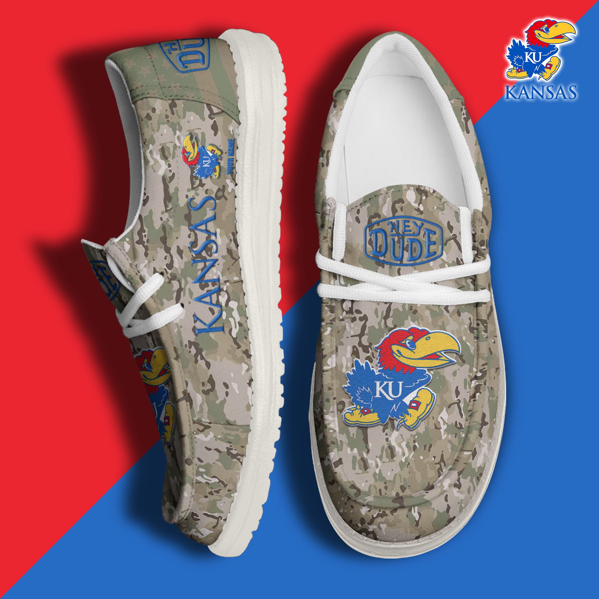 JWFancy Kansas Jayhawks Hey Dude Shoes Wally Men's Lace Up Loafers Comfortable For Men And Women
