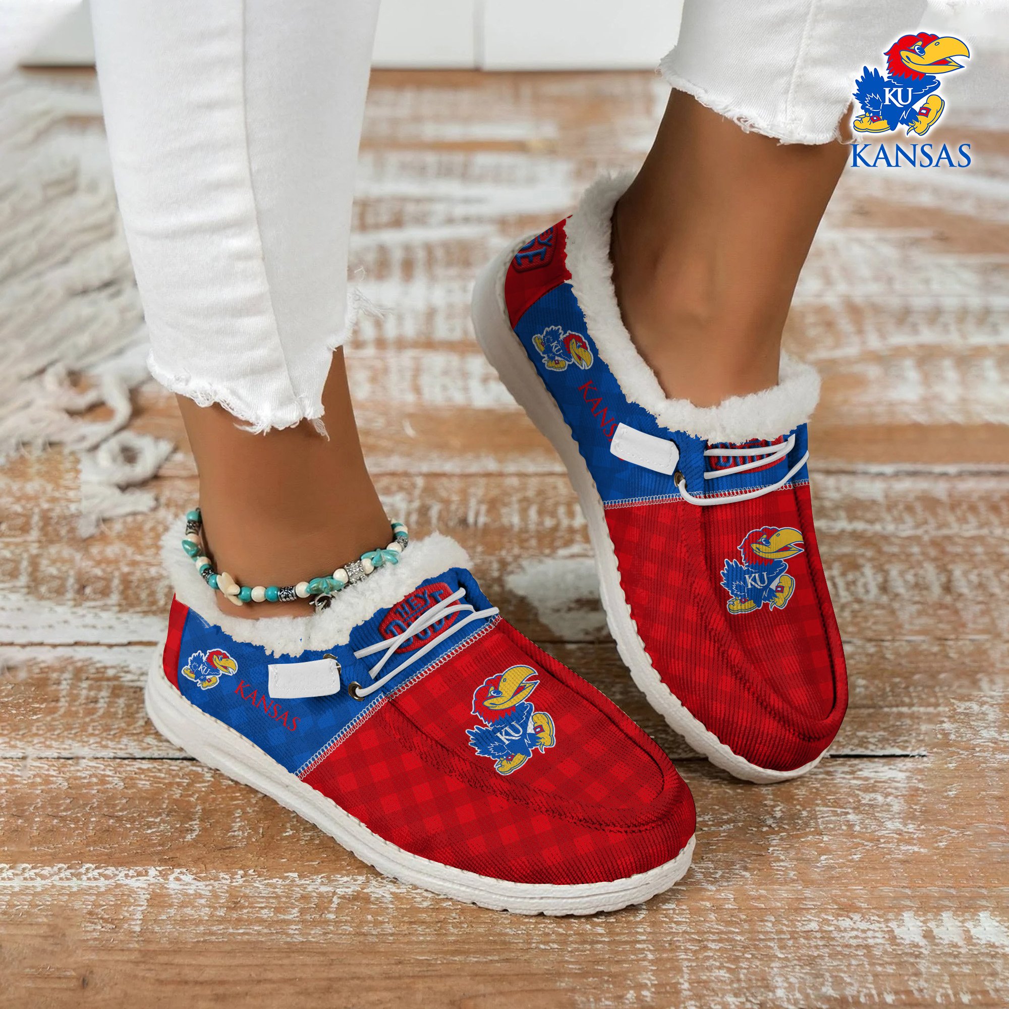 JWFancy Kansas Jayhawks Hey Dude Shoes Wally Men's Lace Up Loafers Comfortable For Men And Women
