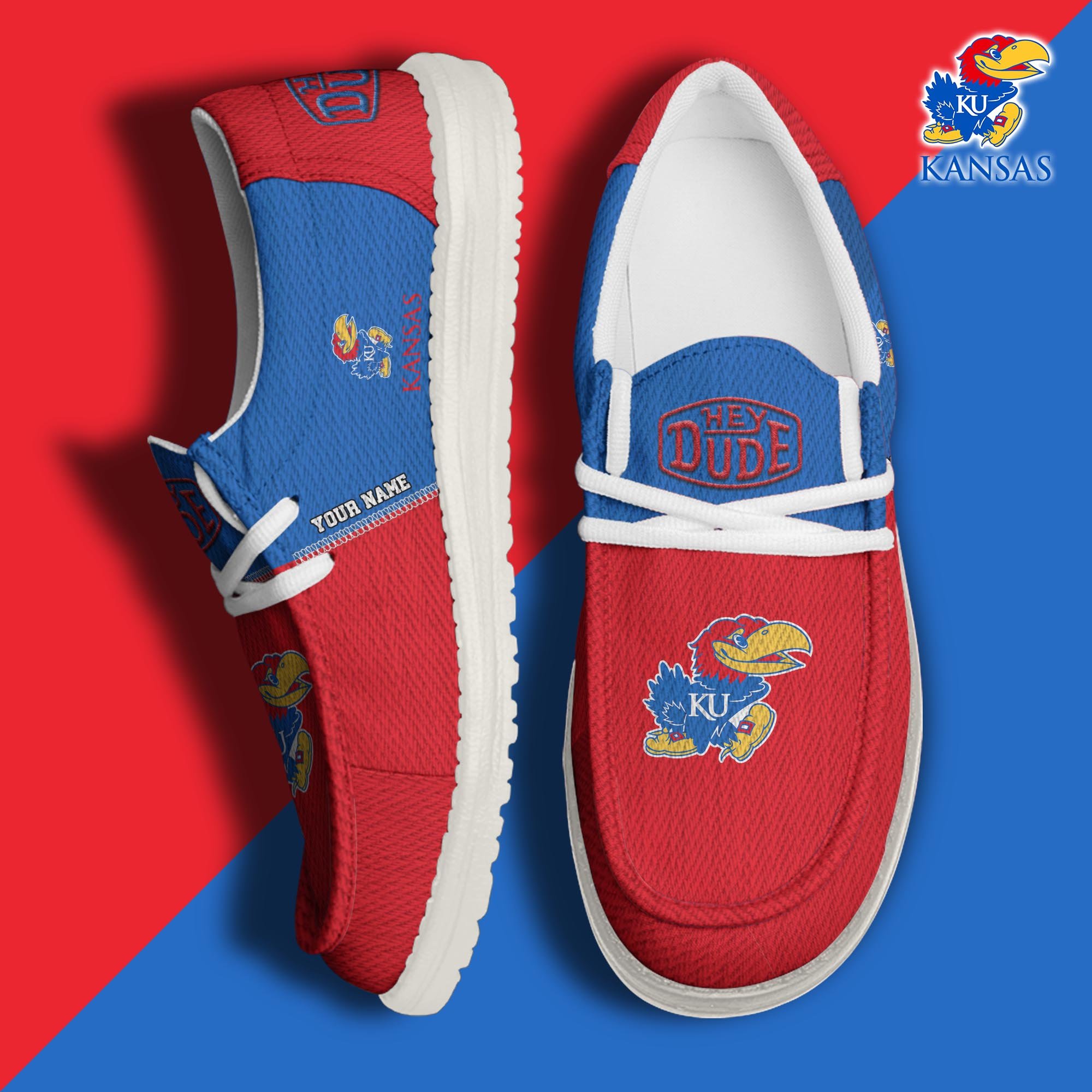 JWFancy Kansas Jayhawks Hey Dude Shoes Wally Men's Lace Up Loafers Comfortable For Men And Women
