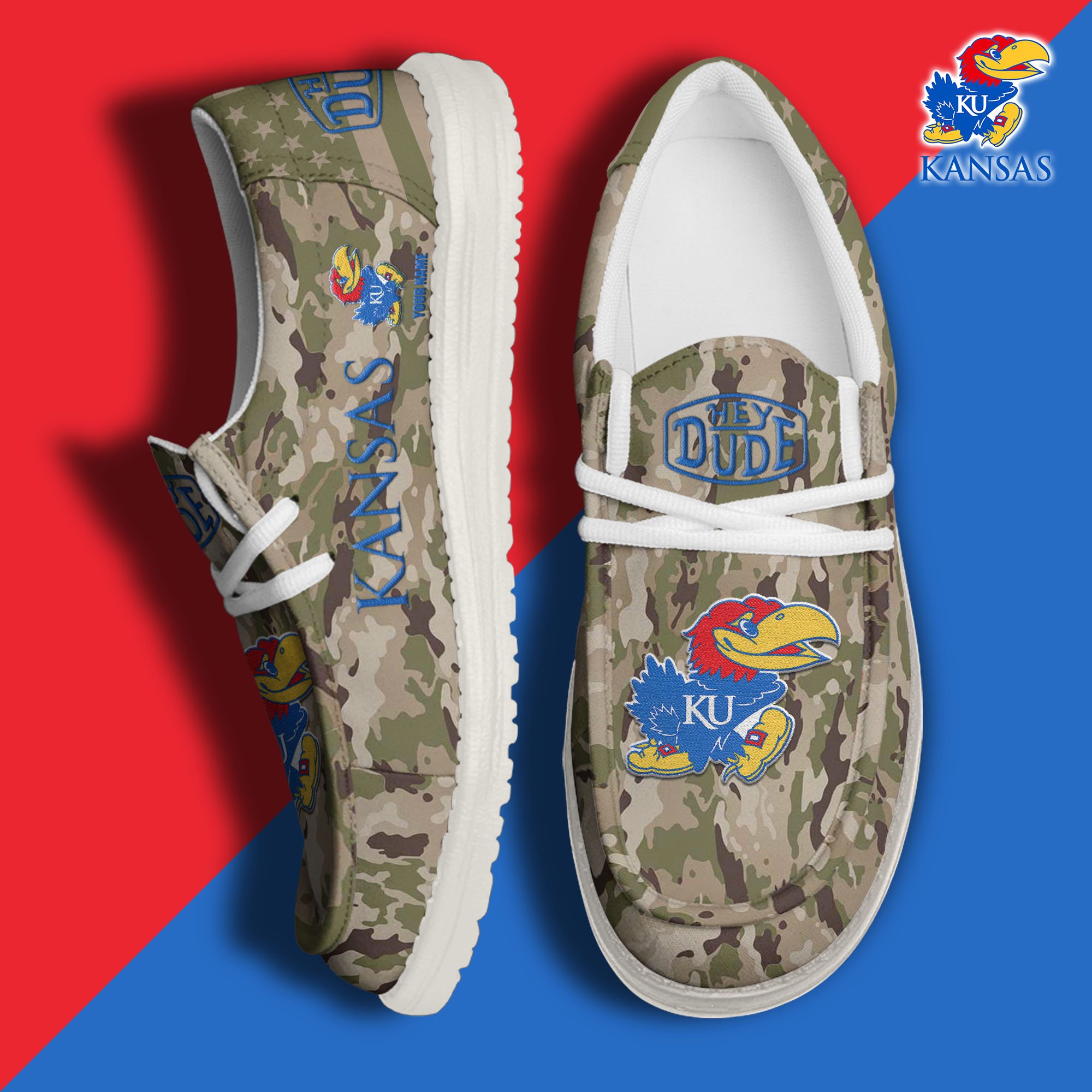 JWFancy Kansas Jayhawks Hey Dude Shoes Wally Men's Lace Up Loafers Comfortable For Men And Women