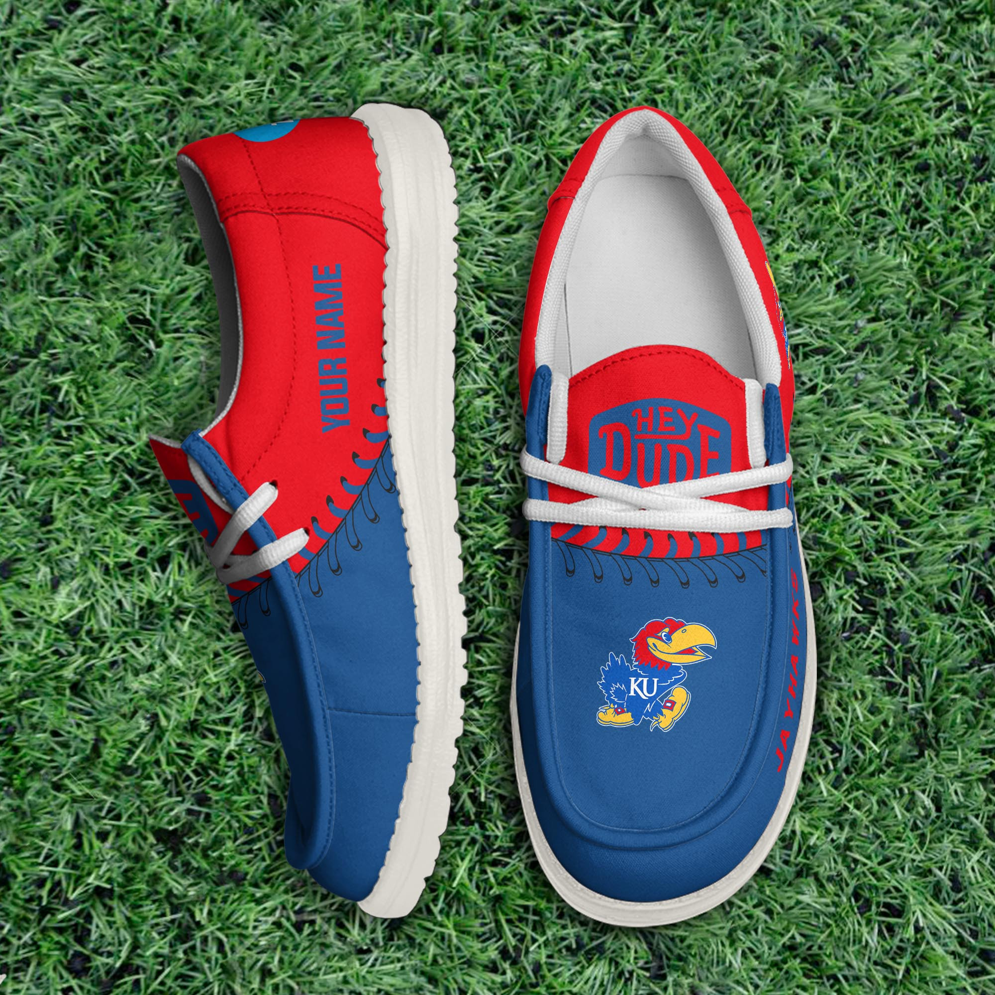 JWFancy Kansas Jayhawks Hey Dude Shoes Wally Men's Lace Up Loafers Comfortable For Men And Women