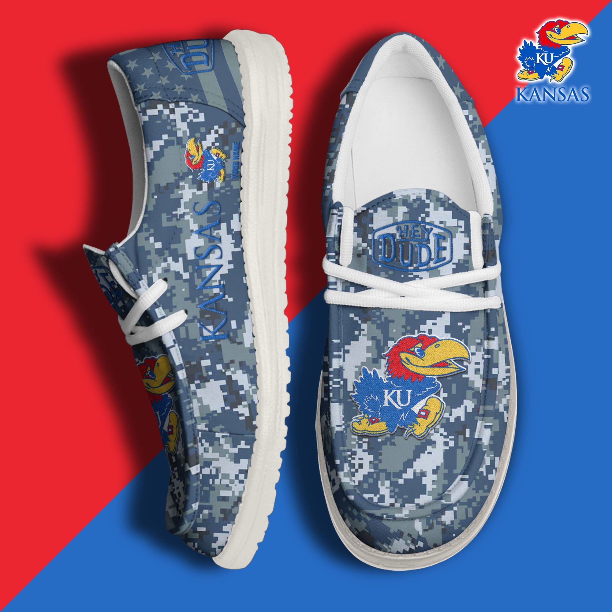 JWFancy Kansas Jayhawks Hey Dude Shoes Wally Men's Lace Up Loafers Comfortable For Men And Women