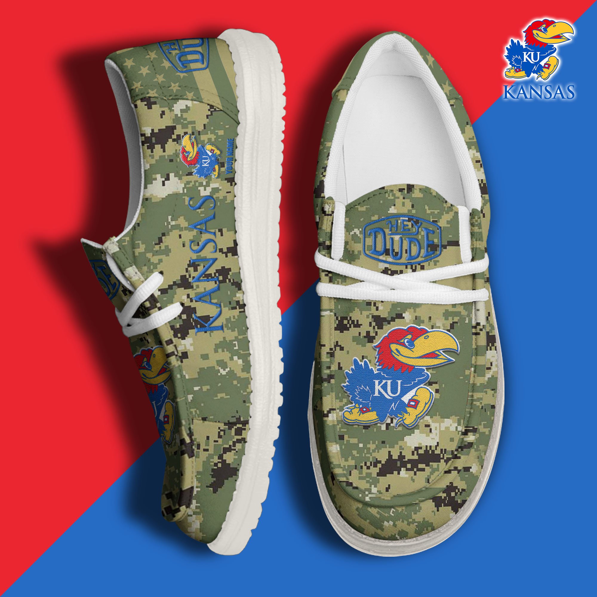 JWFancy Kansas Jayhawks Hey Dude Shoes Wally Men's Lace Up Loafers Comfortable For Men And Women