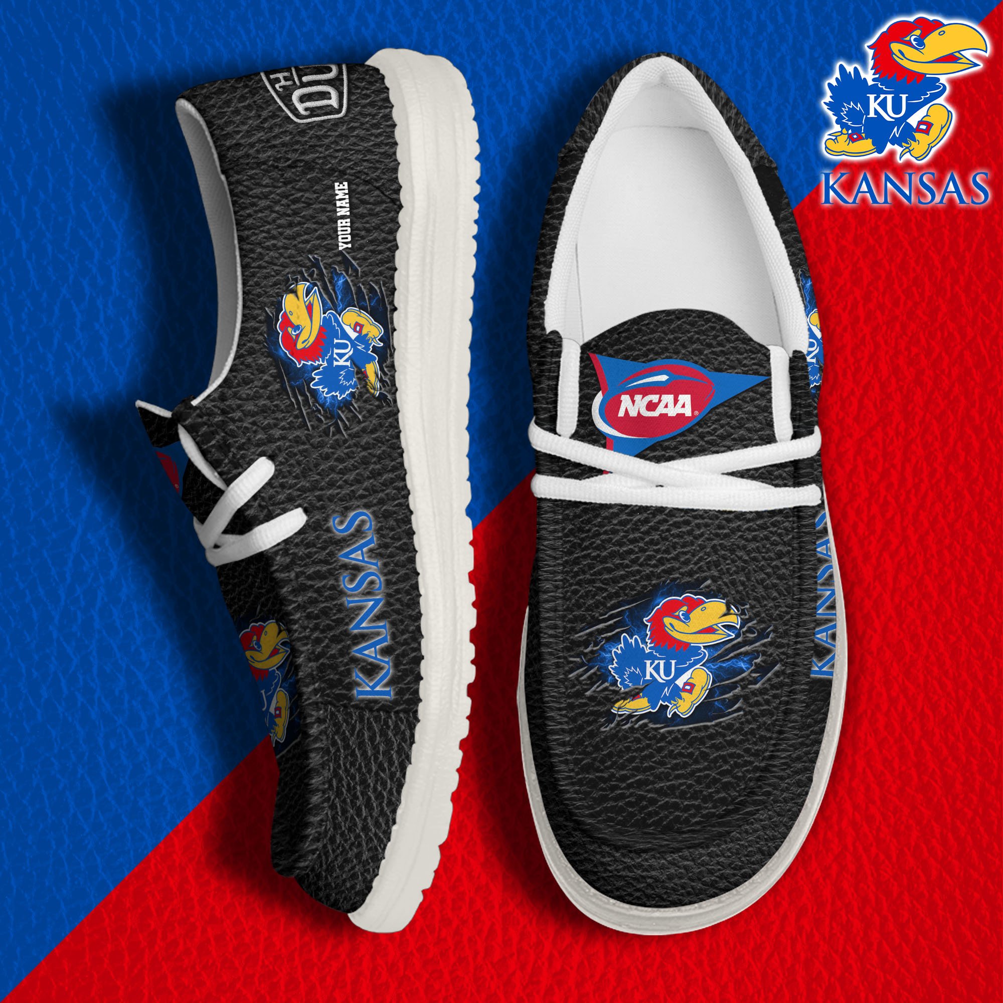 JWFancy Kansas Jayhawks Hey Dude Shoes Wally Men's Lace Up Loafers Comfortable For Men And Women