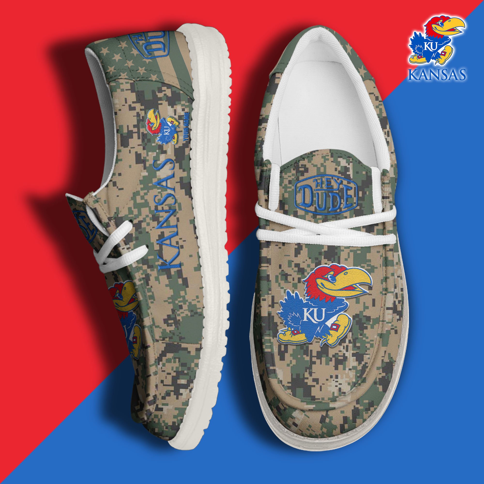 JWFancy Kansas Jayhawks Hey Dude Shoes Wally Men's Lace Up Loafers Comfortable For Men And Women