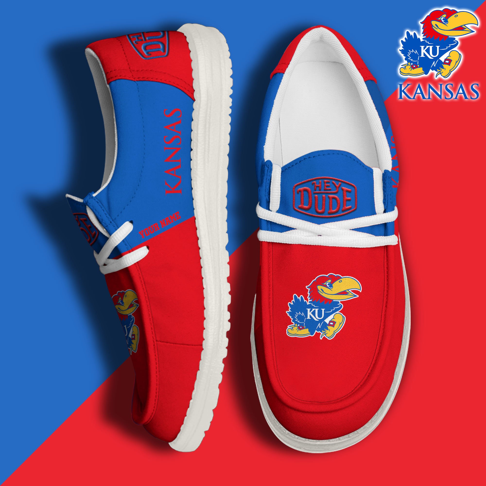 JWFancy Kansas Jayhawks Hey Dude Shoes Wally Men's Lace Up Loafers Comfortable For Men And Women
