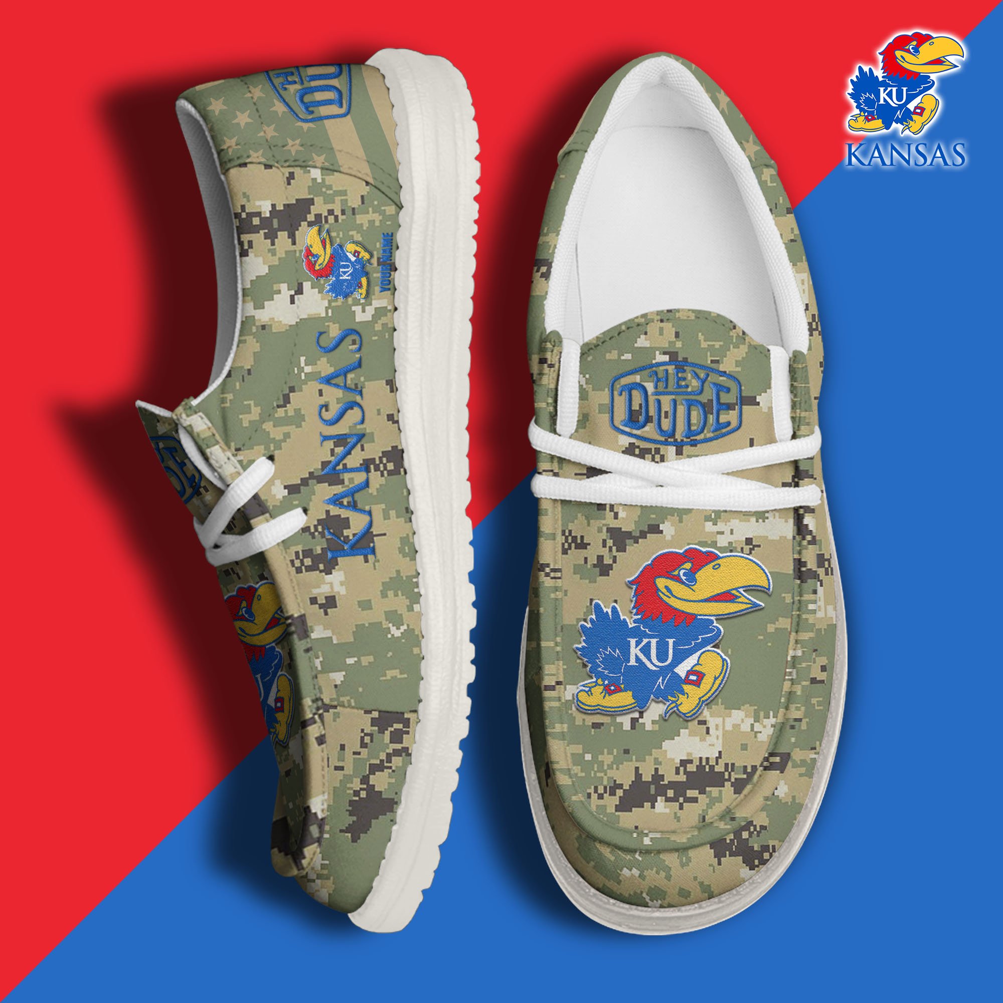 JWFancy Kansas Jayhawks Hey Dude Shoes Wally Men's Lace Up Loafers Comfortable For Men And Women