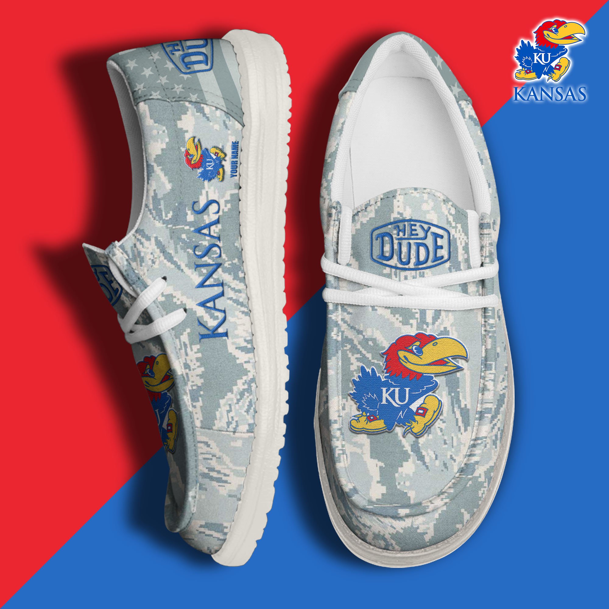 JWFancy Kansas Jayhawks Hey Dude Shoes Wally Men's Lace Up Loafers Comfortable For Men And Women