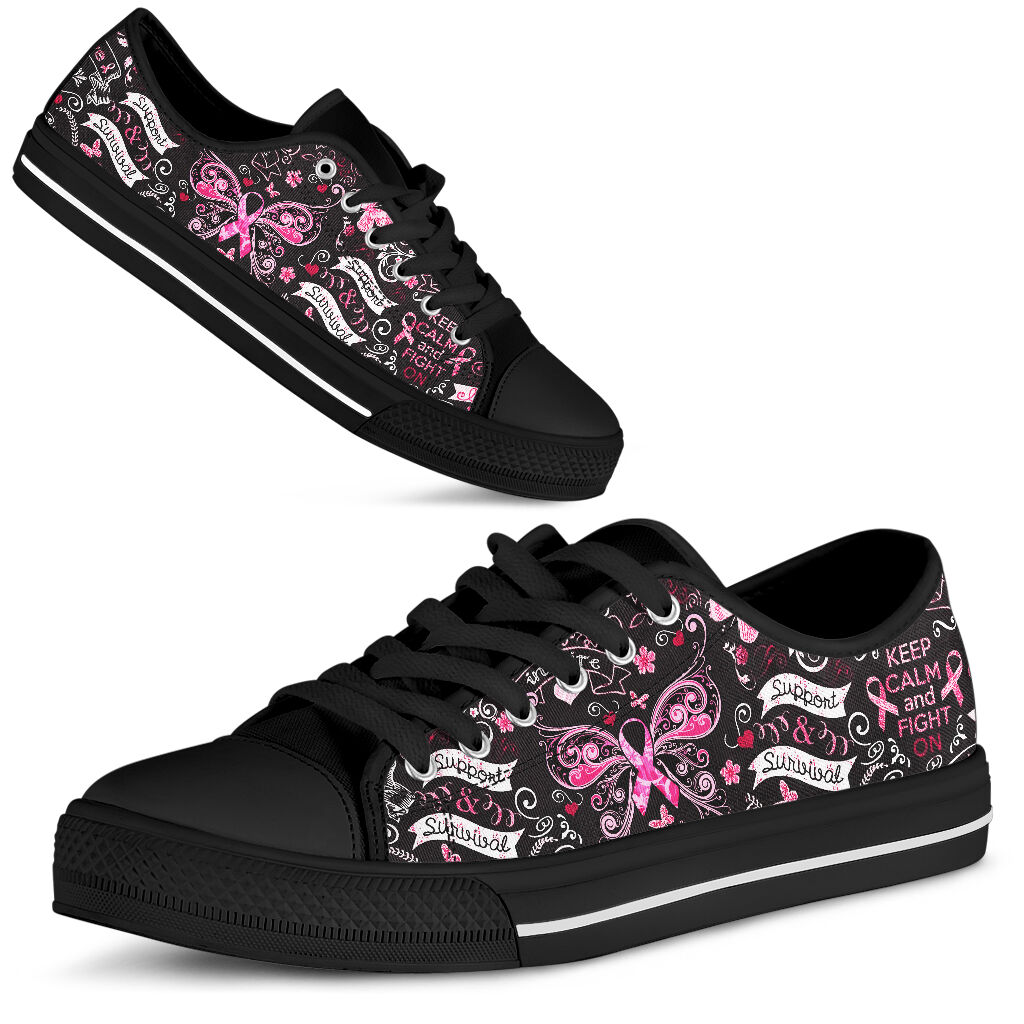 JWFancy Keep Calm And Fight On Breast Cancer Survivor Breast Cancer Awareness Low Top Canvas Sneakers Shoes For Men And Women