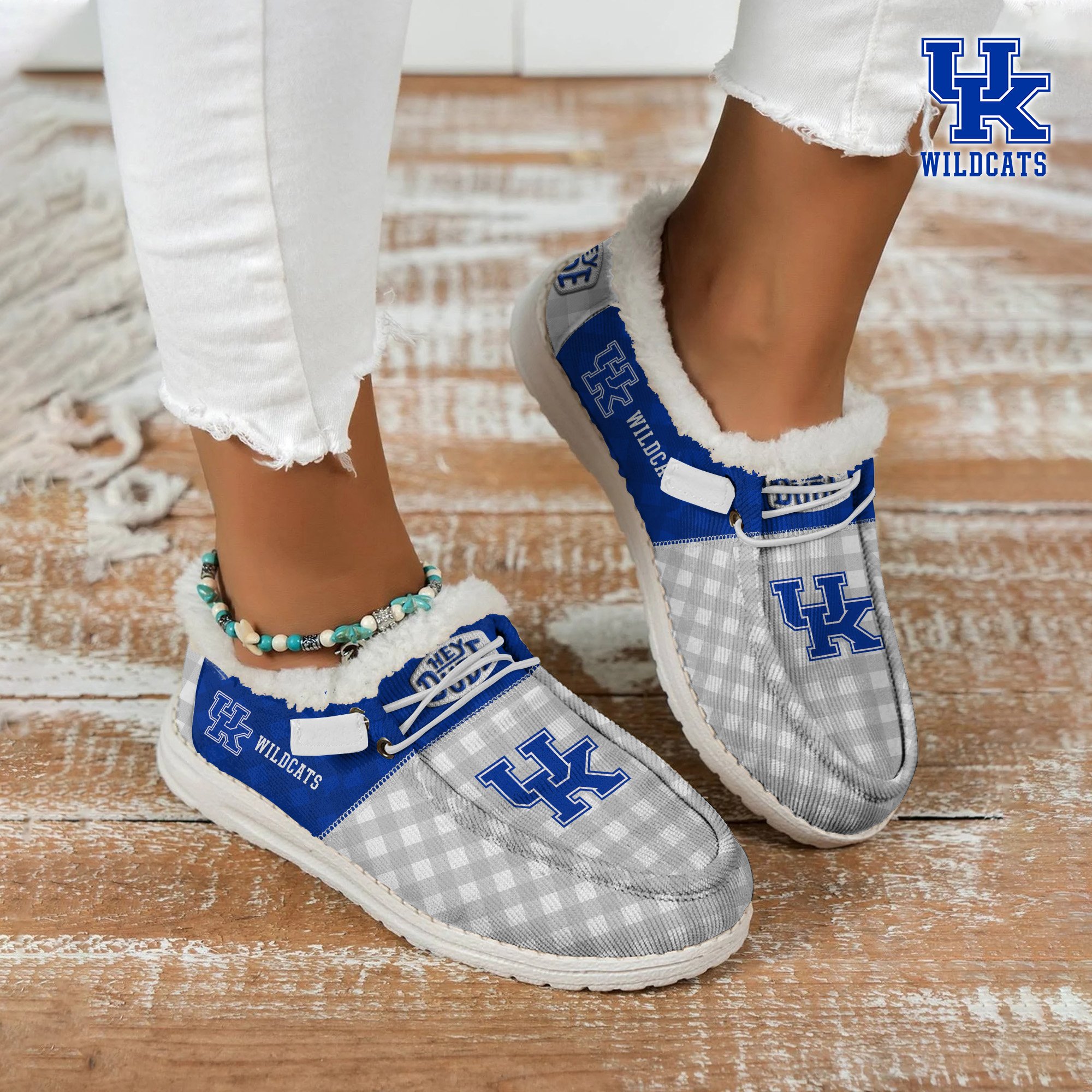 JWFancy Kentucky Wildcats Hey Dude Shoes Wally Men's Lace Up Loafers Comfortable For Men And Women