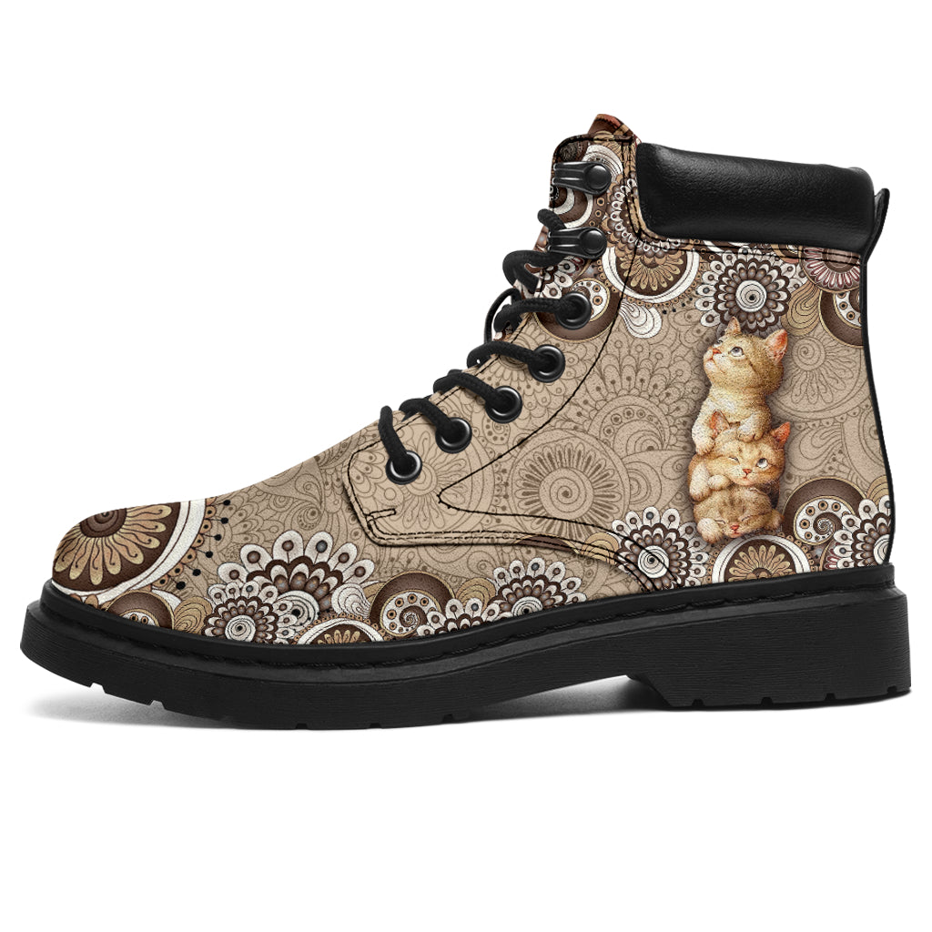 JWFancy Kitties Flower Pattern Cat Boots Shoes For Men And Women