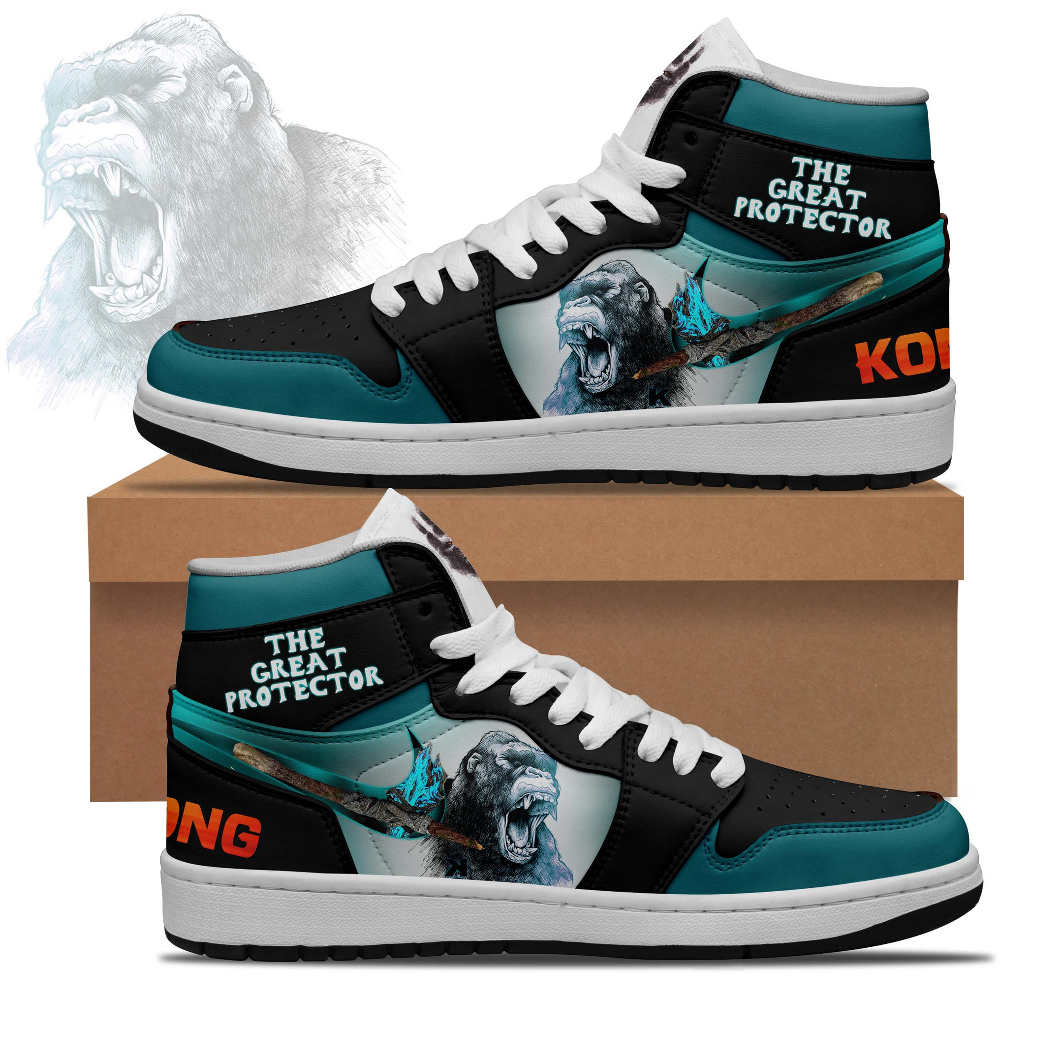 JWFancy Kong and Godzilla AJ1 High Sneakers Shoes For Men And Women