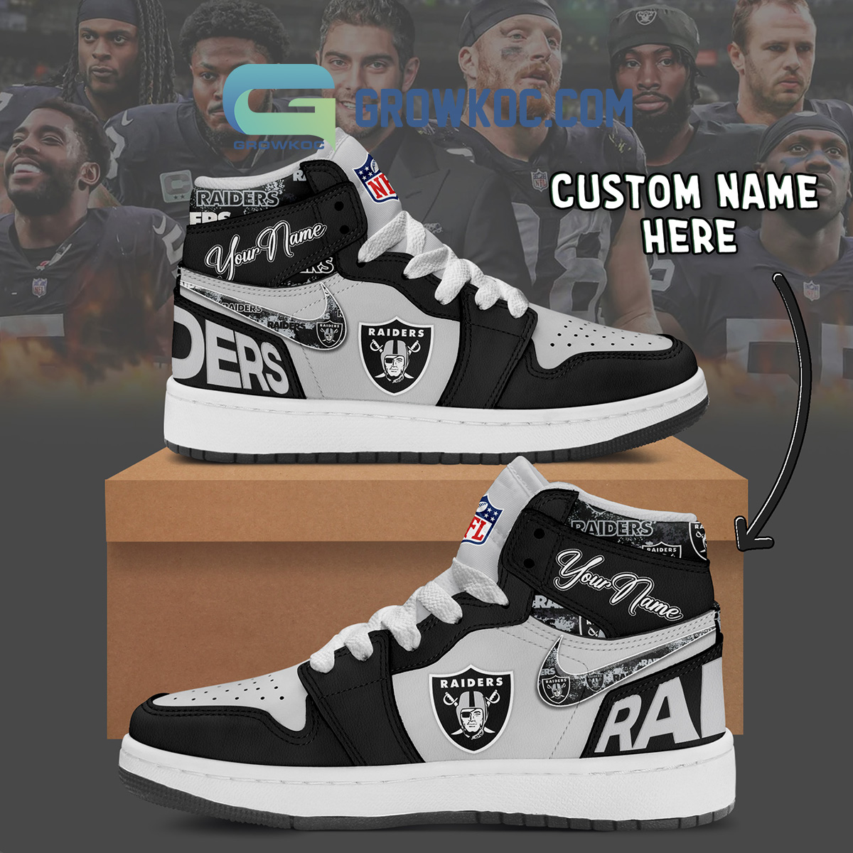 JWFancy Las Vegas Raiders AJ1 High Sneakers Shoes For Men And Women