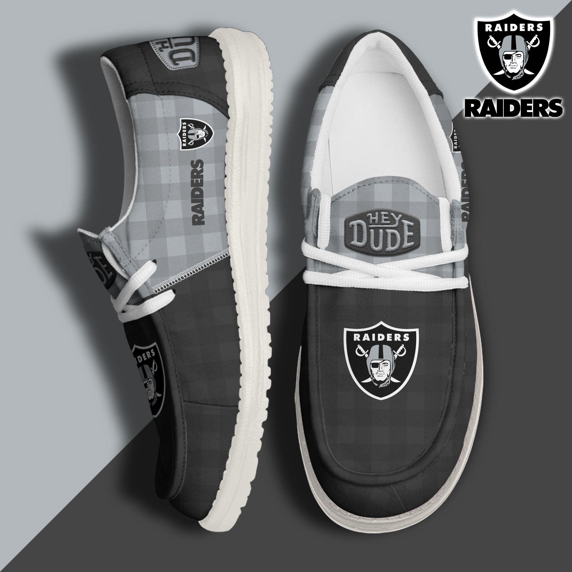 JWFancy Las Vegas Raiders Hey Dude Shoes Wally Men's Lace Up Loafers Comfortable For Men And Women