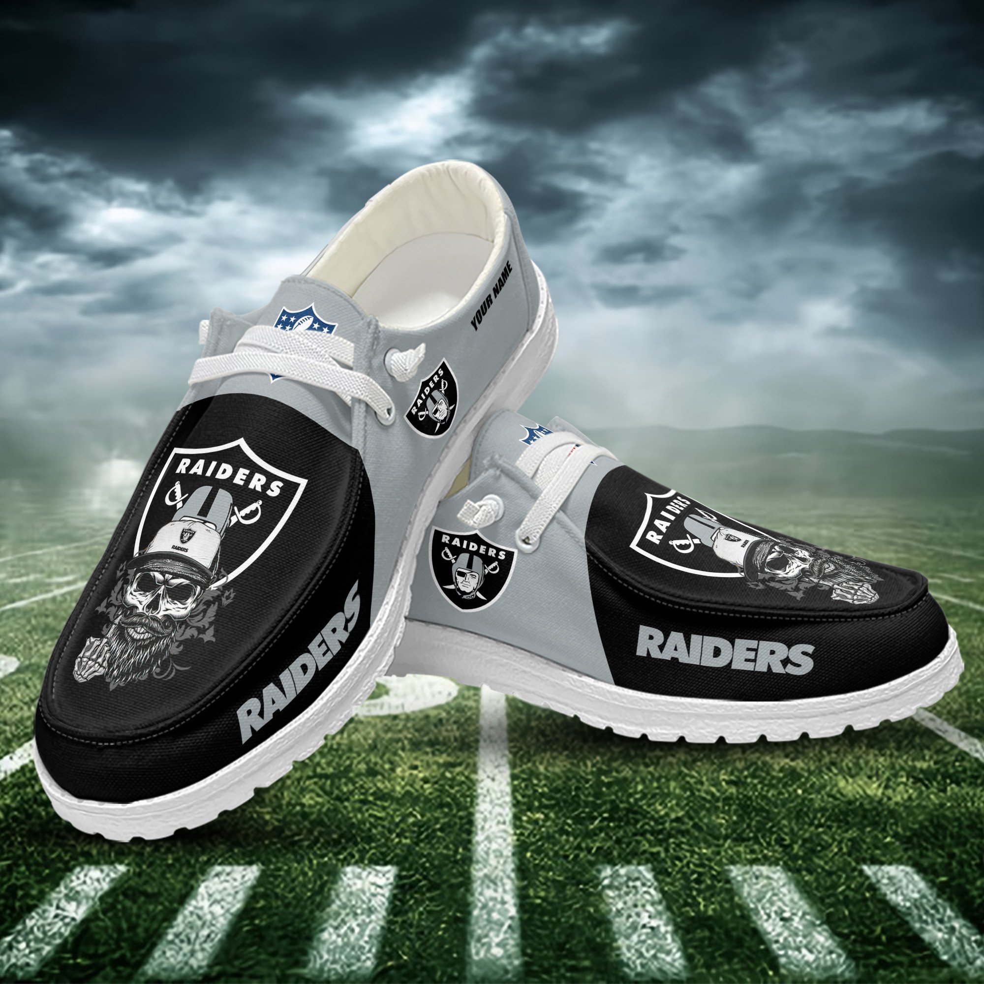 JWFancy Las Vegas Raiders Hey Dude Shoes Wally Men's Lace Up Loafers Comfortable For Men And Women