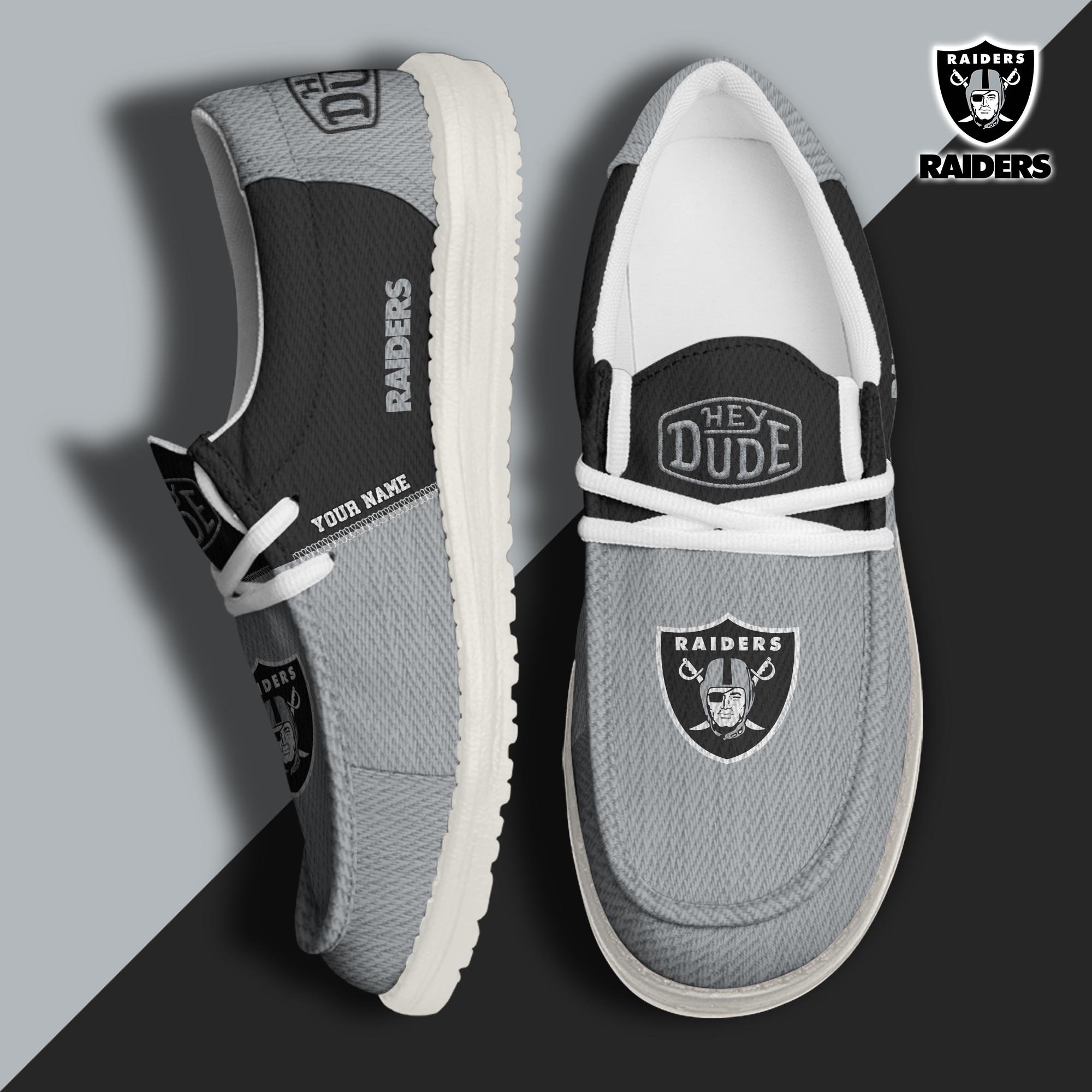JWFancy Las Vegas Raiders Hey Dude Shoes Wally Men's Lace Up Loafers Comfortable For Men And Women