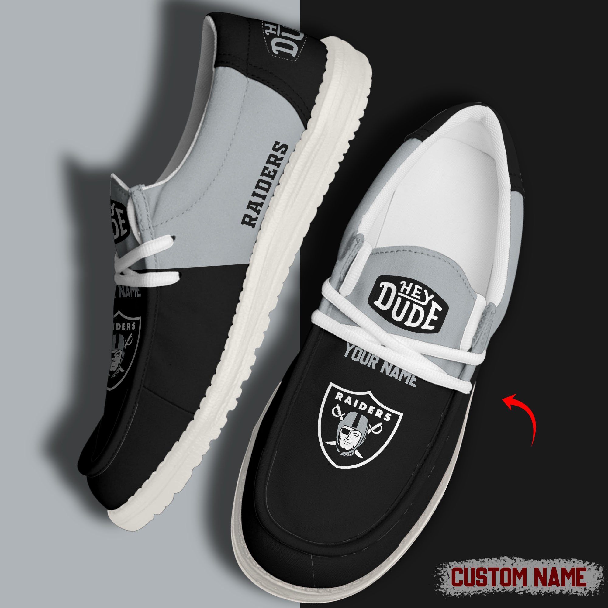 JWFancy Las Vegas Raiders Hey Dude Shoes Wally Men's Lace Up Loafers Comfortable For Men And Women