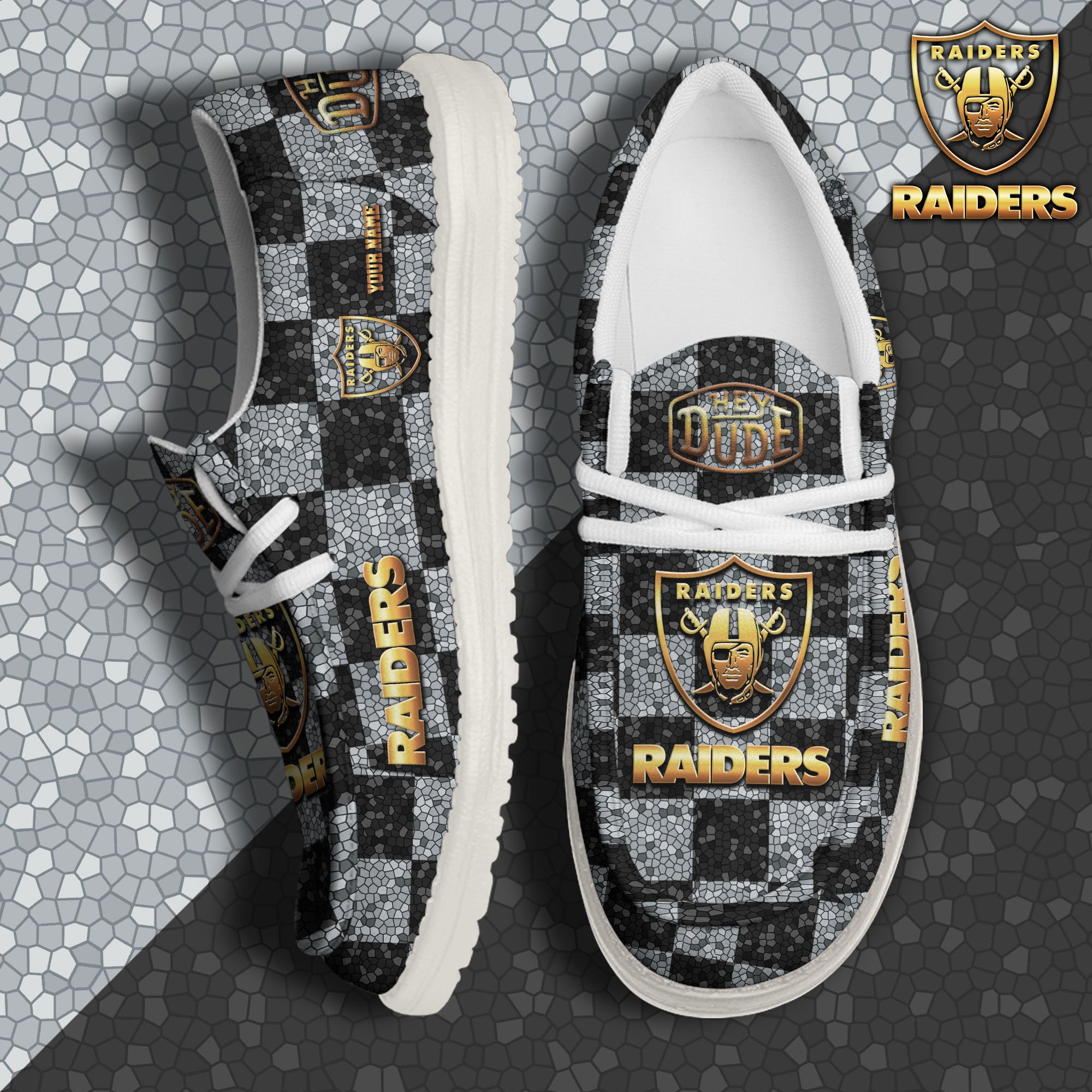 JWFancy Las Vegas Raiders Hey Dude Shoes Wally Men's Lace Up Loafers Comfortable For Men And Women
