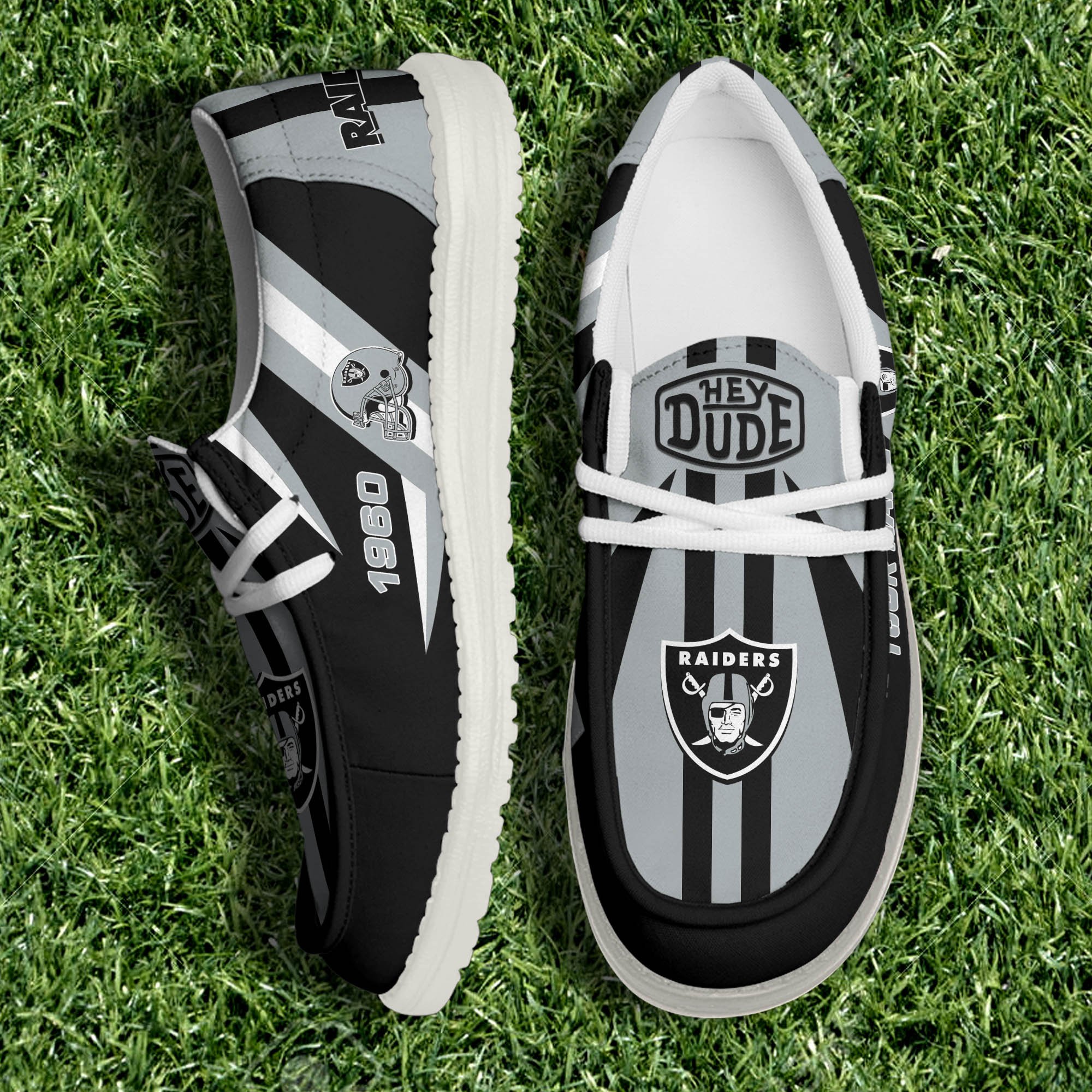 JWFancy Las Vegas Raiders Hey Dude Shoes Wally Men's Lace Up Loafers Comfortable For Men And Women