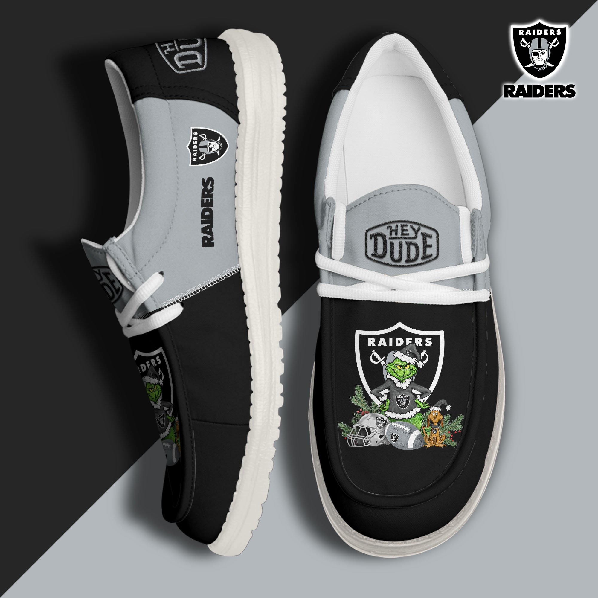 JWFancy Las Vegas Raiders Hey Dude Shoes Wally Men's Lace Up Loafers Comfortable For Men And Women