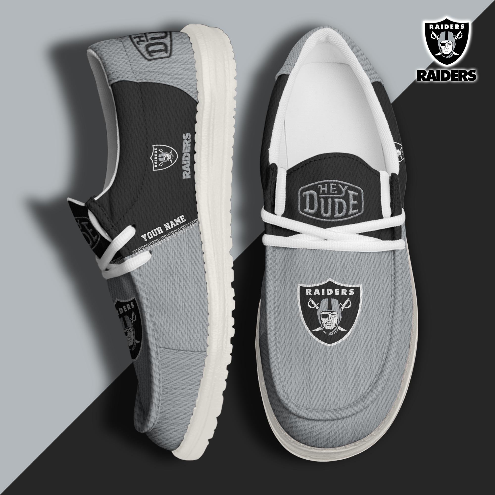 JWFancy Las Vegas Raiders Hey Dude Shoes Wally Men's Lace Up Loafers Comfortable For Men And Women