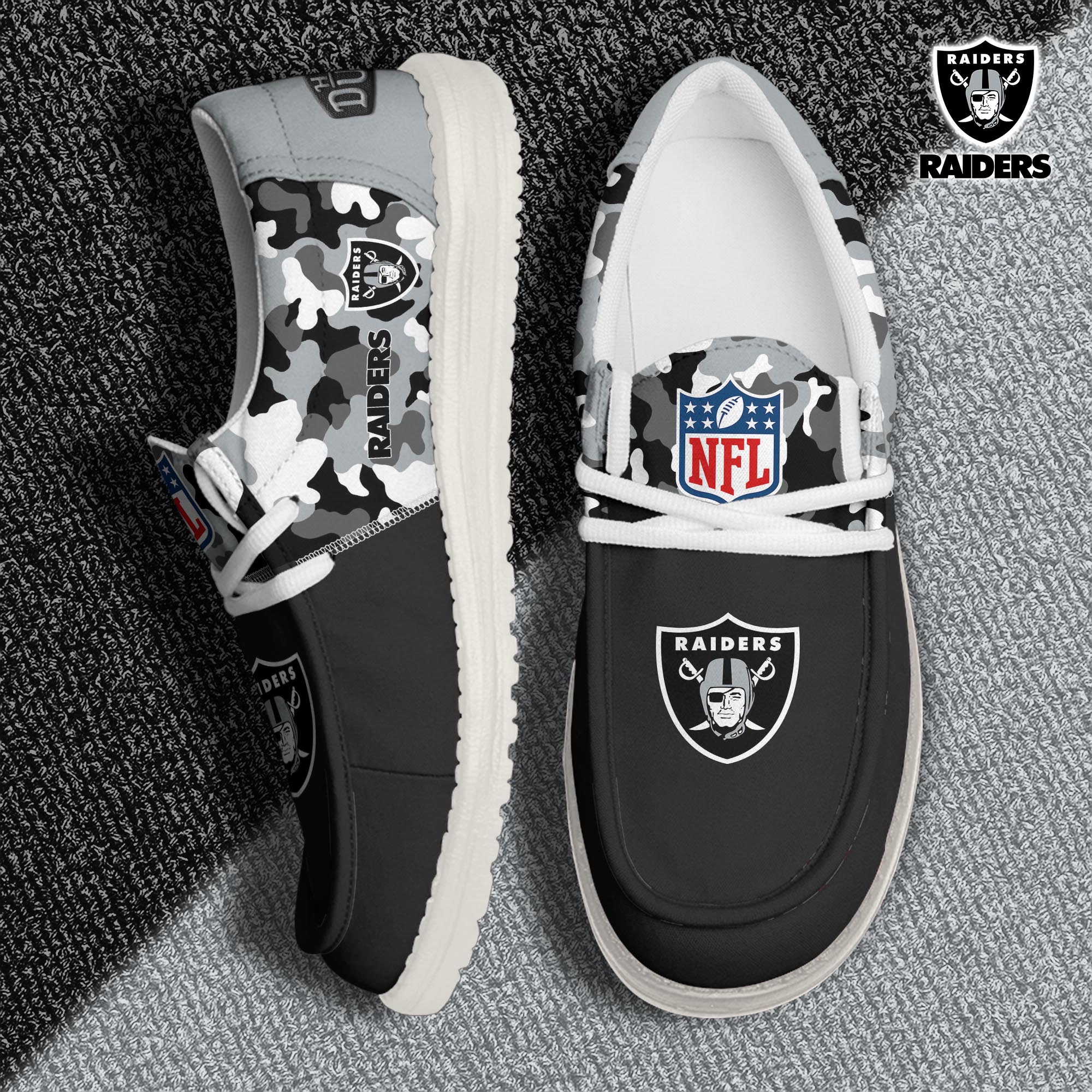 JWFancy Las Vegas Raiders Hey Dude Shoes Wally Men's Lace Up Loafers Comfortable For Men And Women