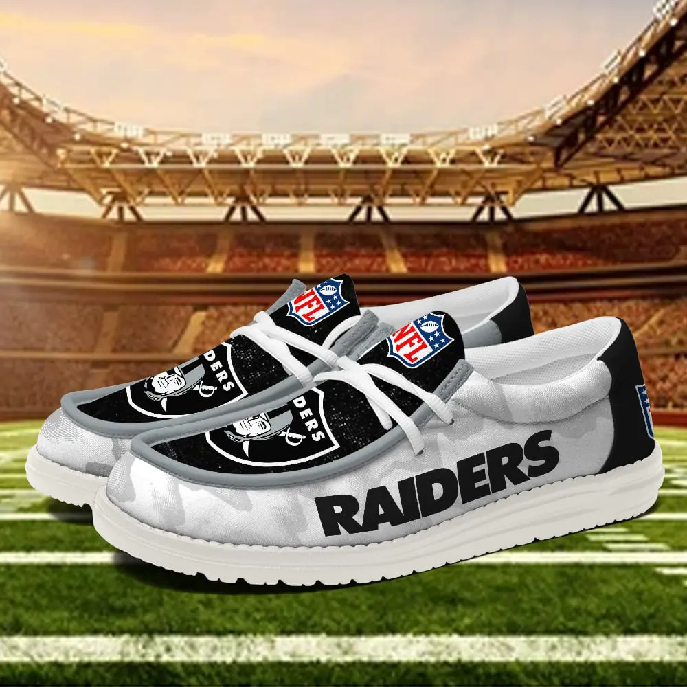 JWFancy Las Vegas Raiders Hey Dude Shoes Wally Men's Lace Up Loafers Comfortable For Men And Women