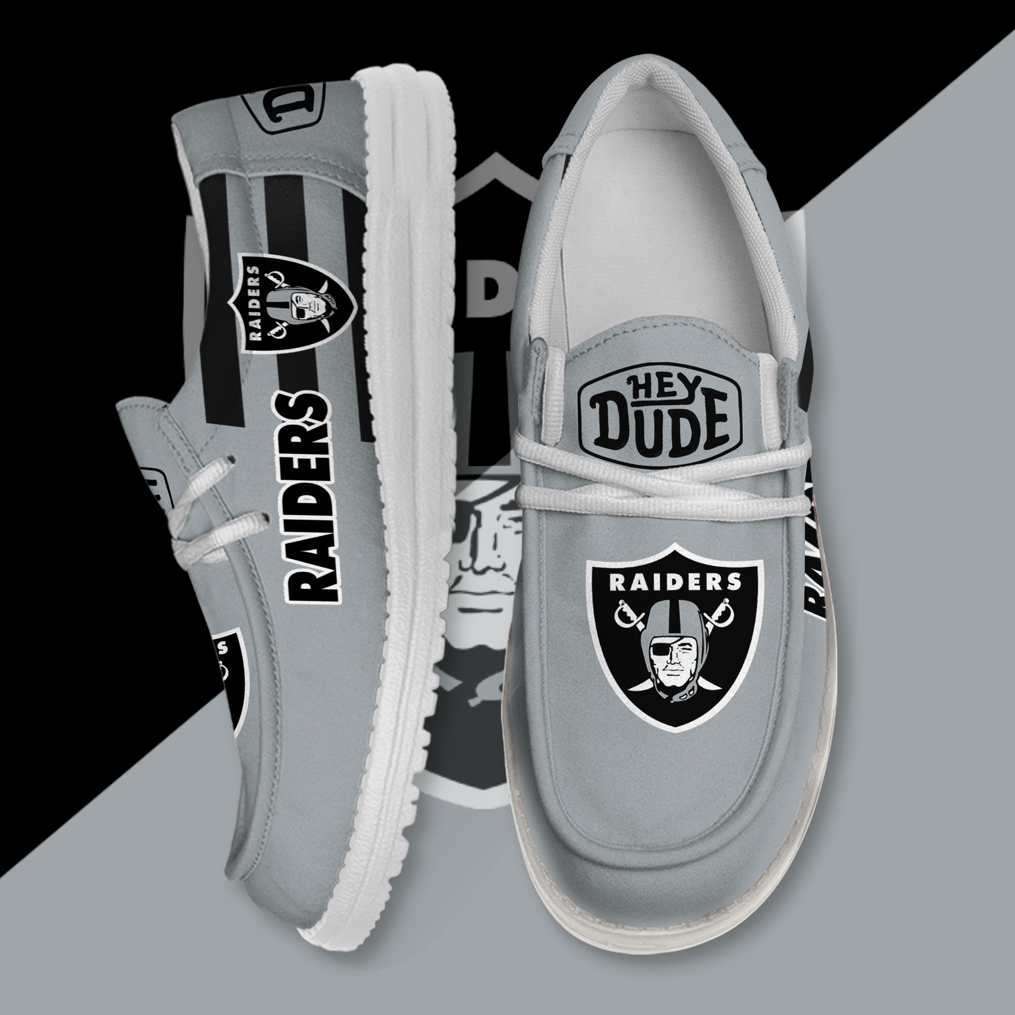 JWFancy Las Vegas Raiders Hey Dude Shoes Wally Men's Lace Up Loafers Comfortable For Men And Women