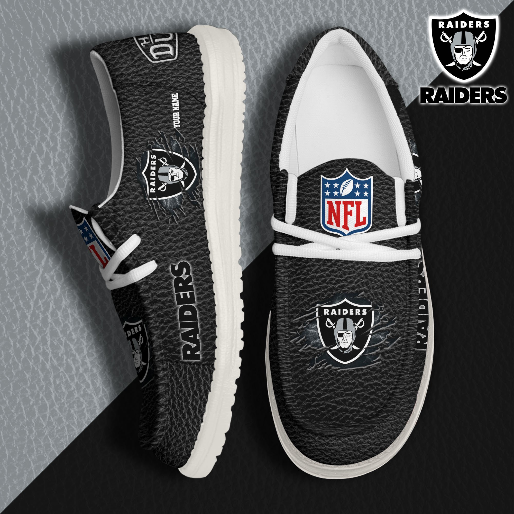 JWFancy Las Vegas Raiders Hey Dude Shoes Wally Men's Lace Up Loafers Comfortable For Men And Women