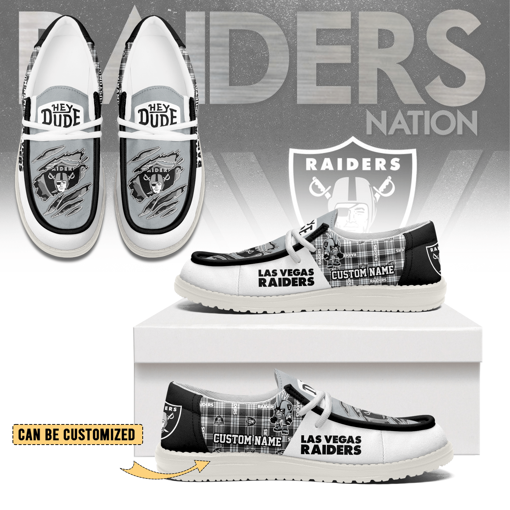 JWFancy Las Vegas Raiders Hey Dude Shoes Wally Men’s Lace Up Loafers Comfortable For Men And Women