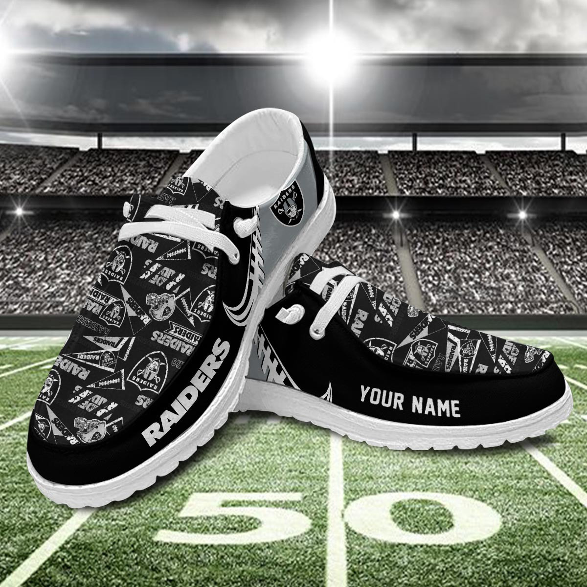 JWFancy Las Vegas Raiders Hey Dude Shoes Wally Men's Lace Up Loafers Comfortable For Men And Women