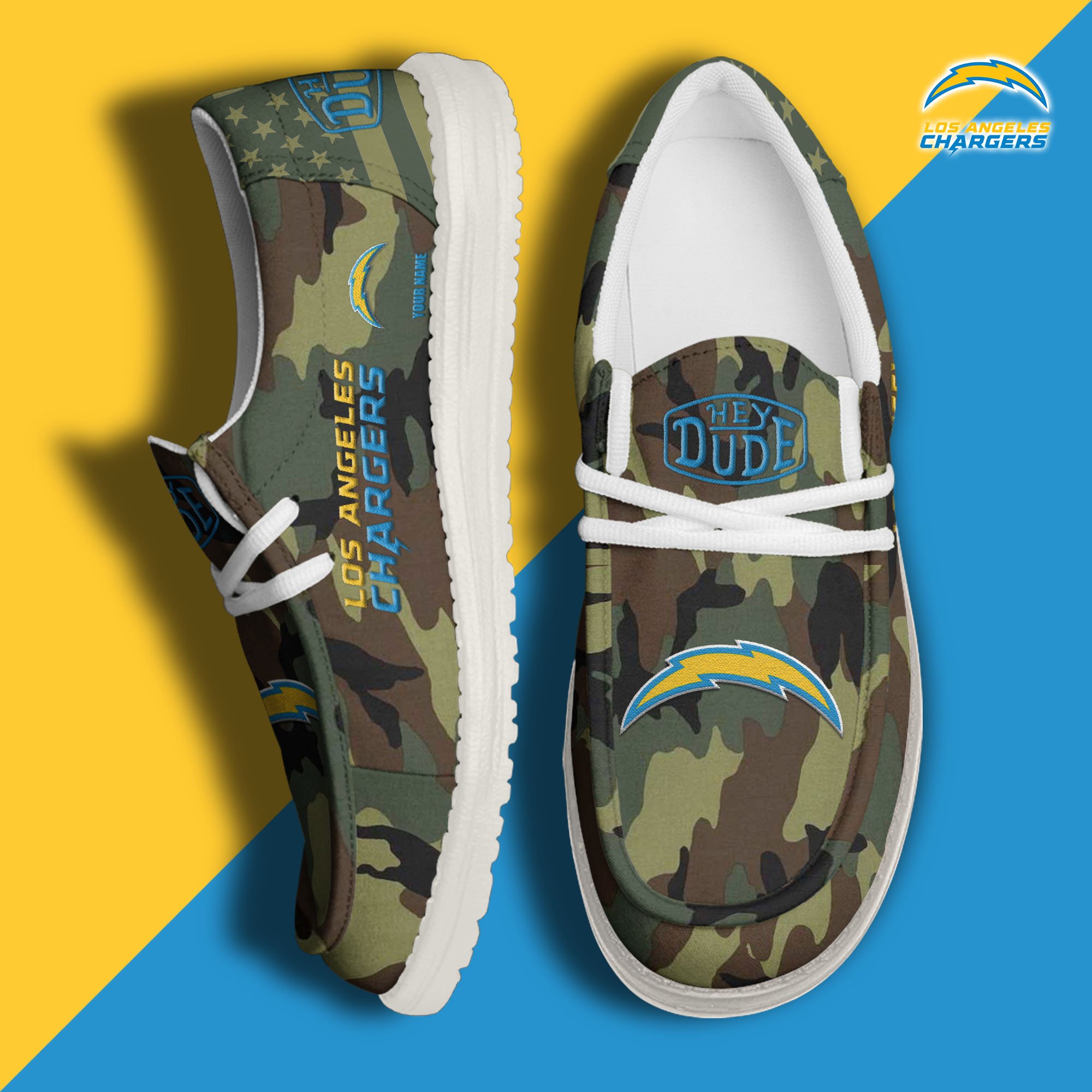 JWFancy Los Angeles Chargers Hey Dude Shoes Wally Men's Lace Up Loafers Comfortable For Men And Women