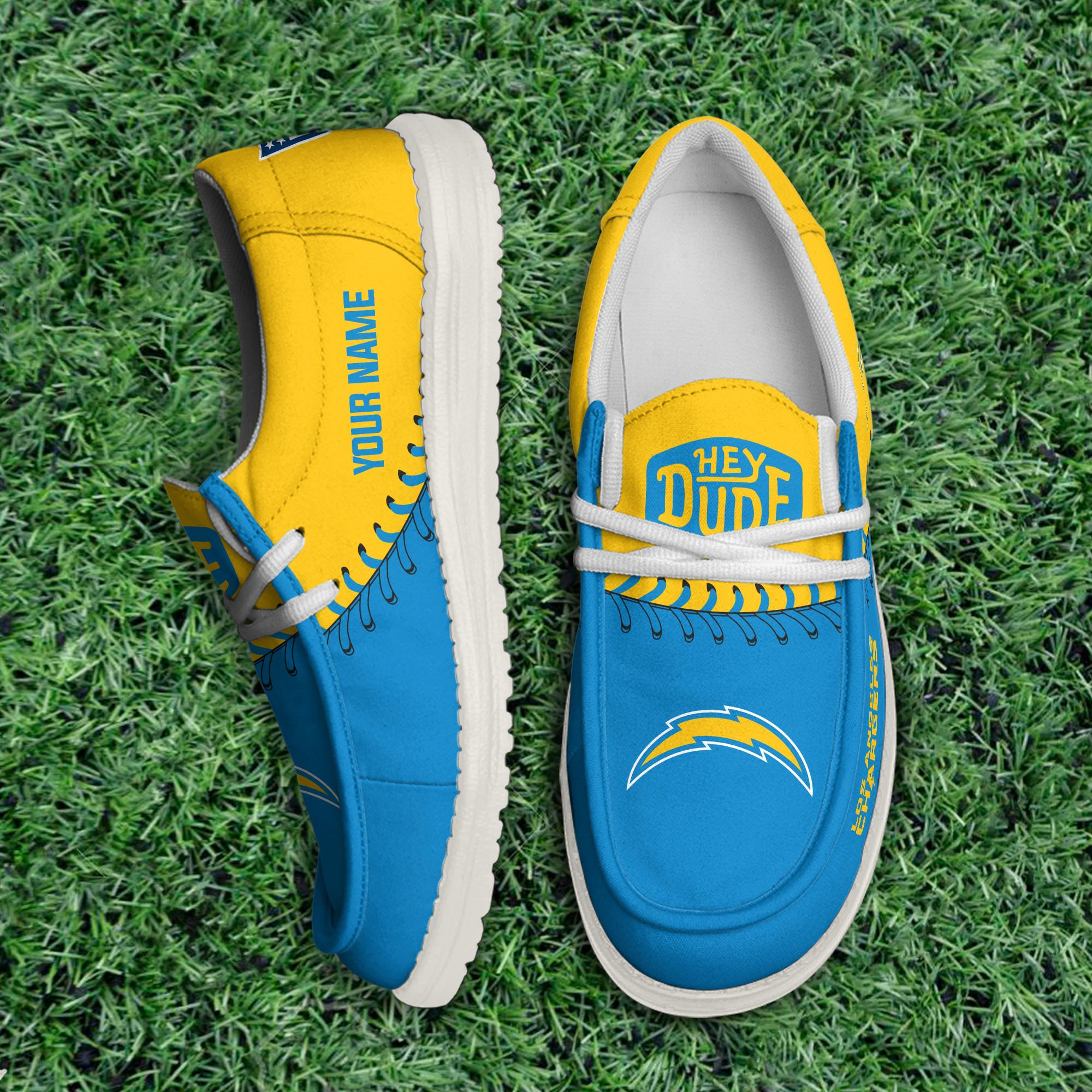 JWFancy Los Angeles Chargers Hey Dude Shoes Wally Men's Lace Up Loafers Comfortable For Men And Women