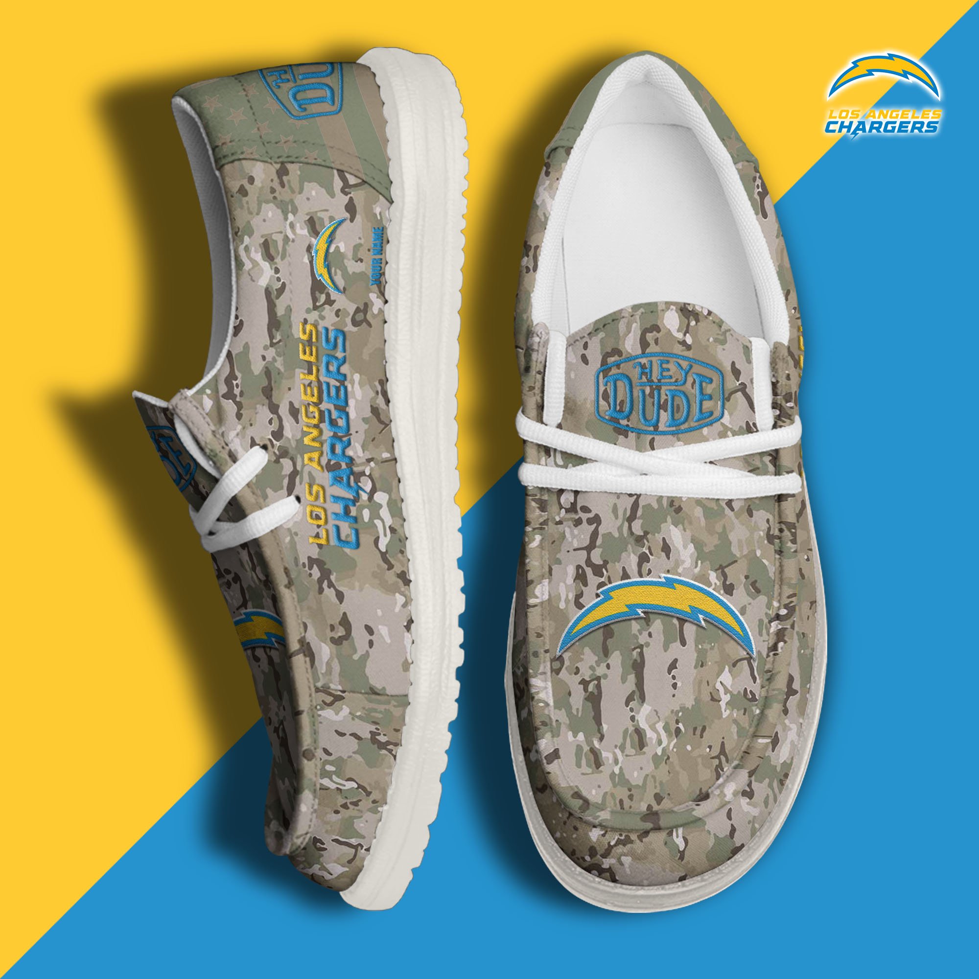 JWFancy Los Angeles Chargers Hey Dude Shoes Wally Men's Lace Up Loafers Comfortable For Men And Women
