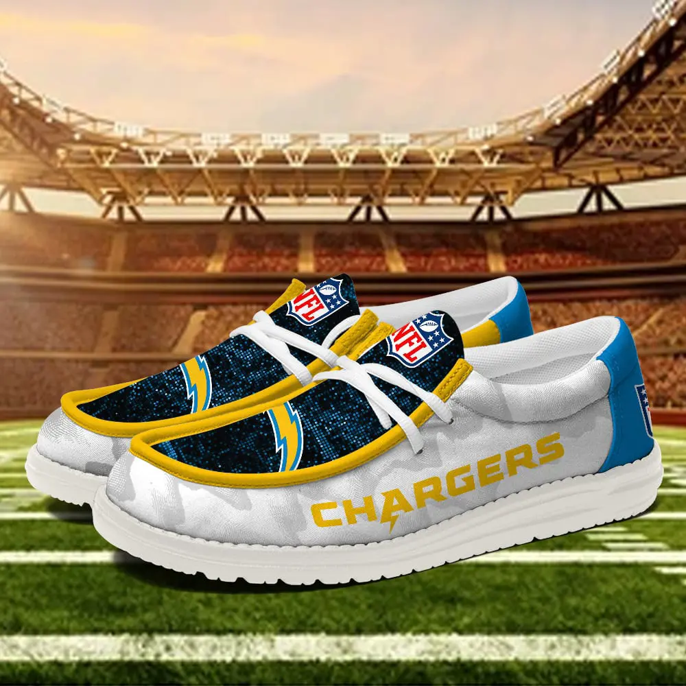 JWFancy Los Angeles Chargers Hey Dude Shoes Wally Men's Lace Up Loafers Comfortable For Men And Women