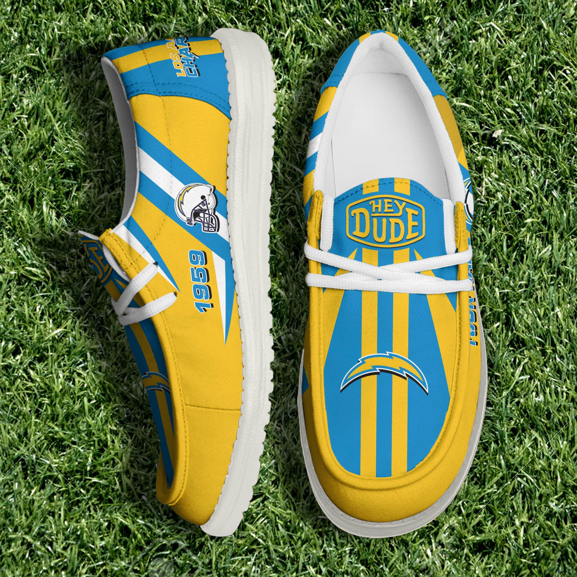 JWFancy Los Angeles Chargers Hey Dude Shoes Wally Men's Lace Up Loafers Comfortable For Men And Women