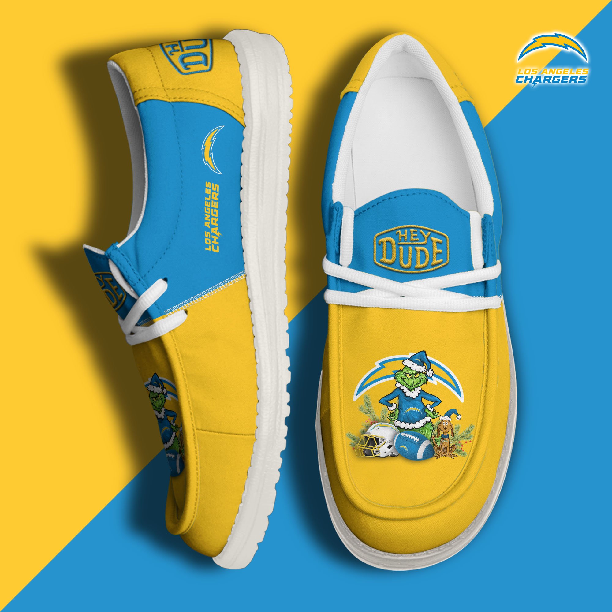 JWFancy Los Angeles Chargers Hey Dude Shoes Wally Men's Lace Up Loafers Comfortable For Men And Women