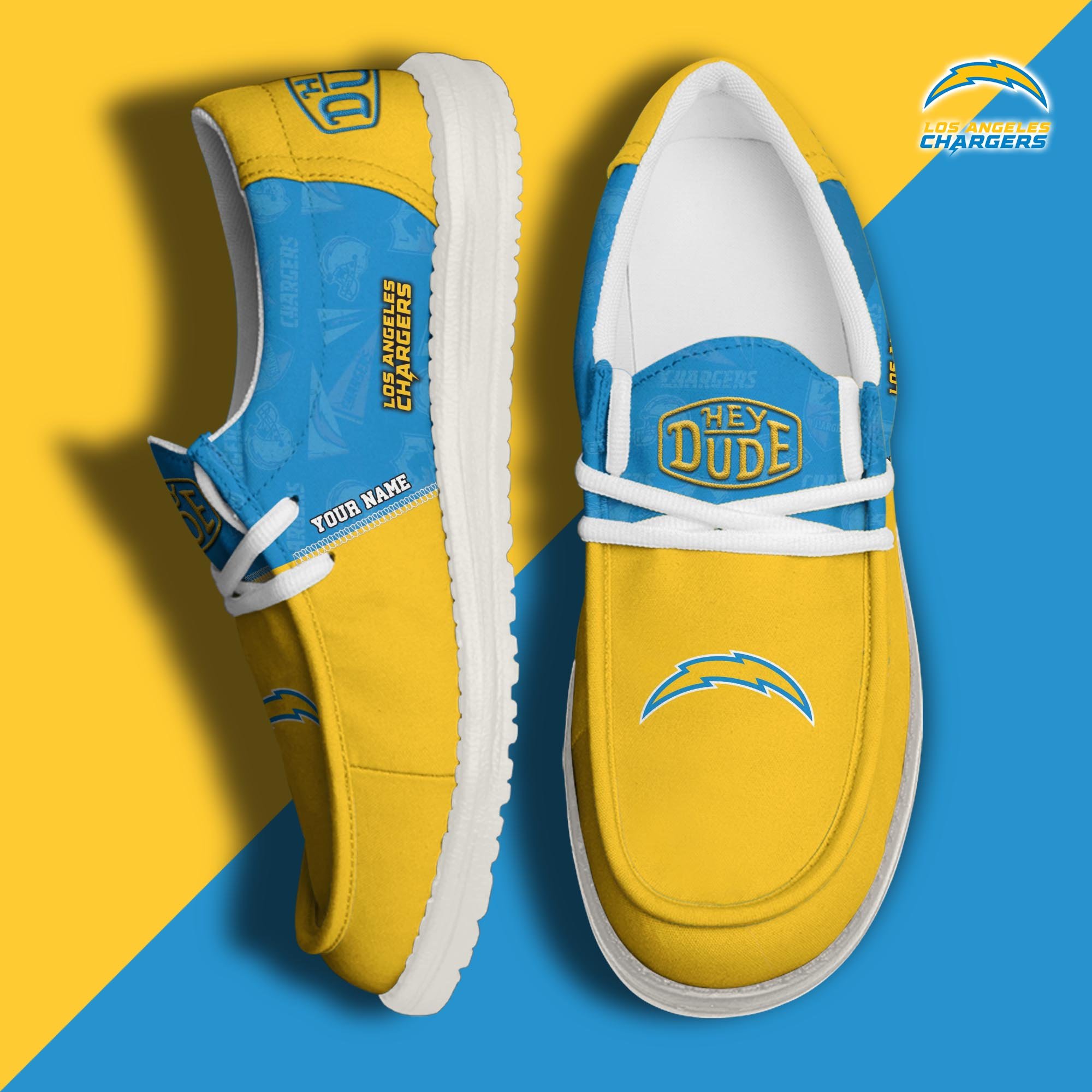 JWFancy Los Angeles Chargers Hey Dude Shoes Wally Men's Lace Up Loafers Comfortable For Men And Women