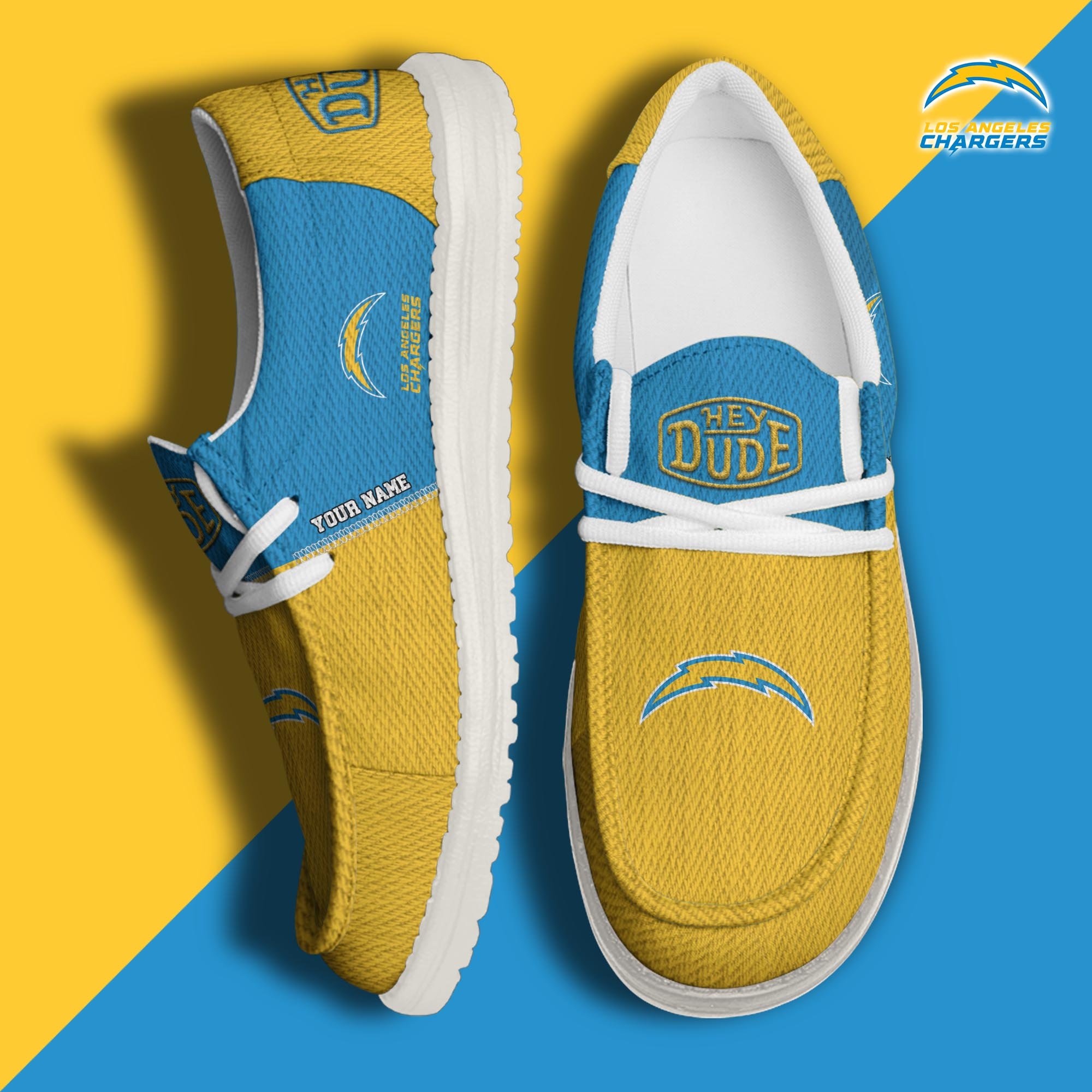 JWFancy Los Angeles Chargers Hey Dude Shoes Wally Men's Lace Up Loafers Comfortable For Men And Women