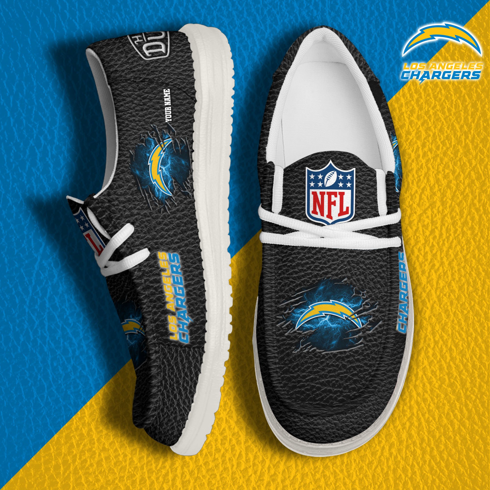 JWFancy Los Angeles Chargers Hey Dude Shoes Wally Men's Lace Up Loafers Comfortable For Men And Women