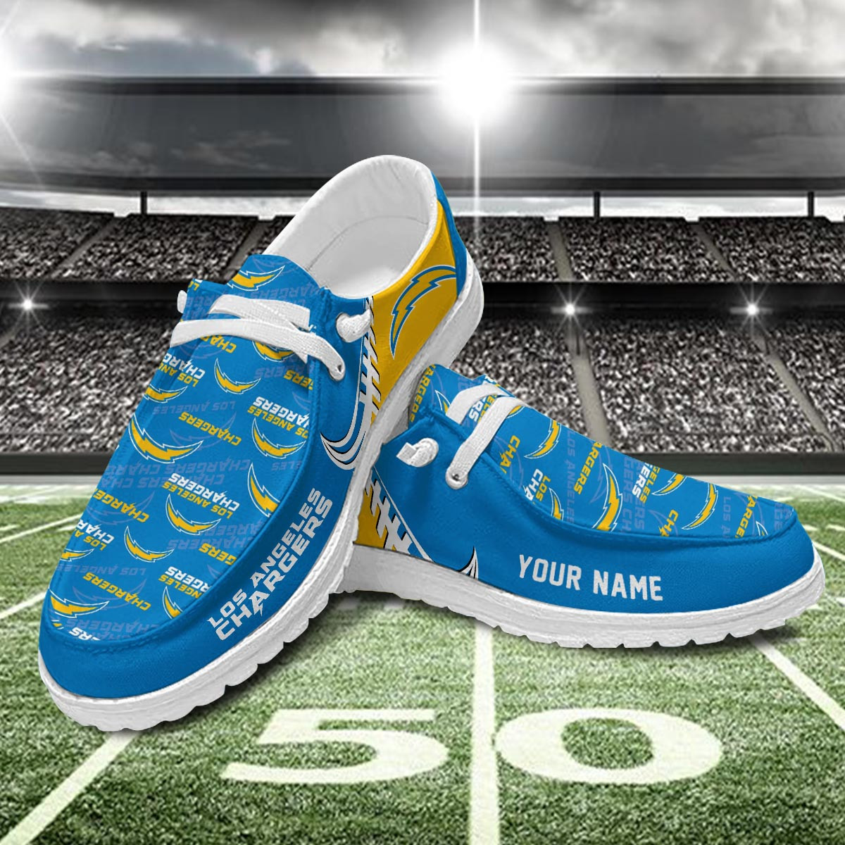 JWFancy Los Angeles Chargers Hey Dude Shoes Wally Men's Lace Up Loafers Comfortable For Men And Women