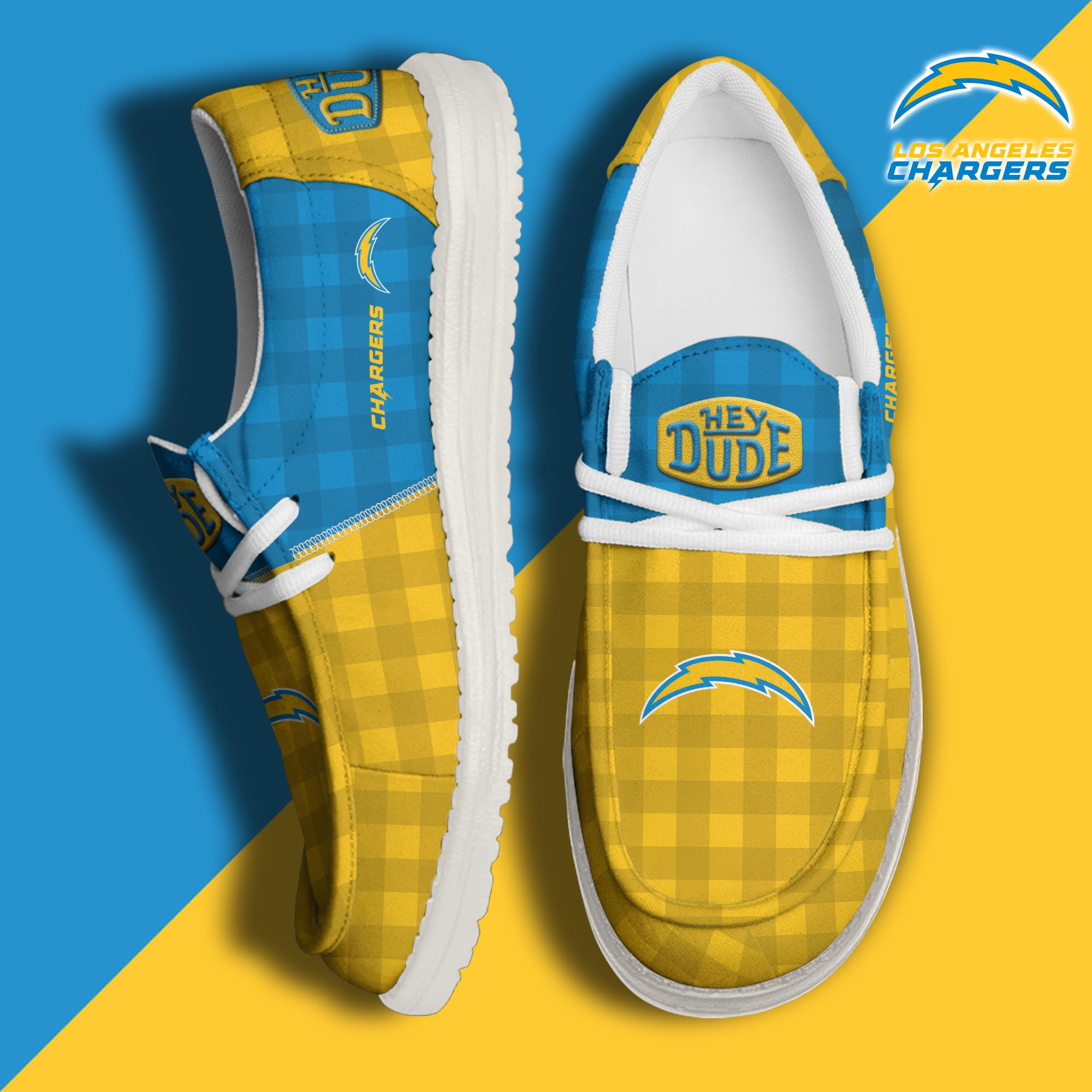 JWFancy Los Angeles Chargers Hey Dude Shoes Wally Men's Lace Up Loafers Comfortable For Men And Women
