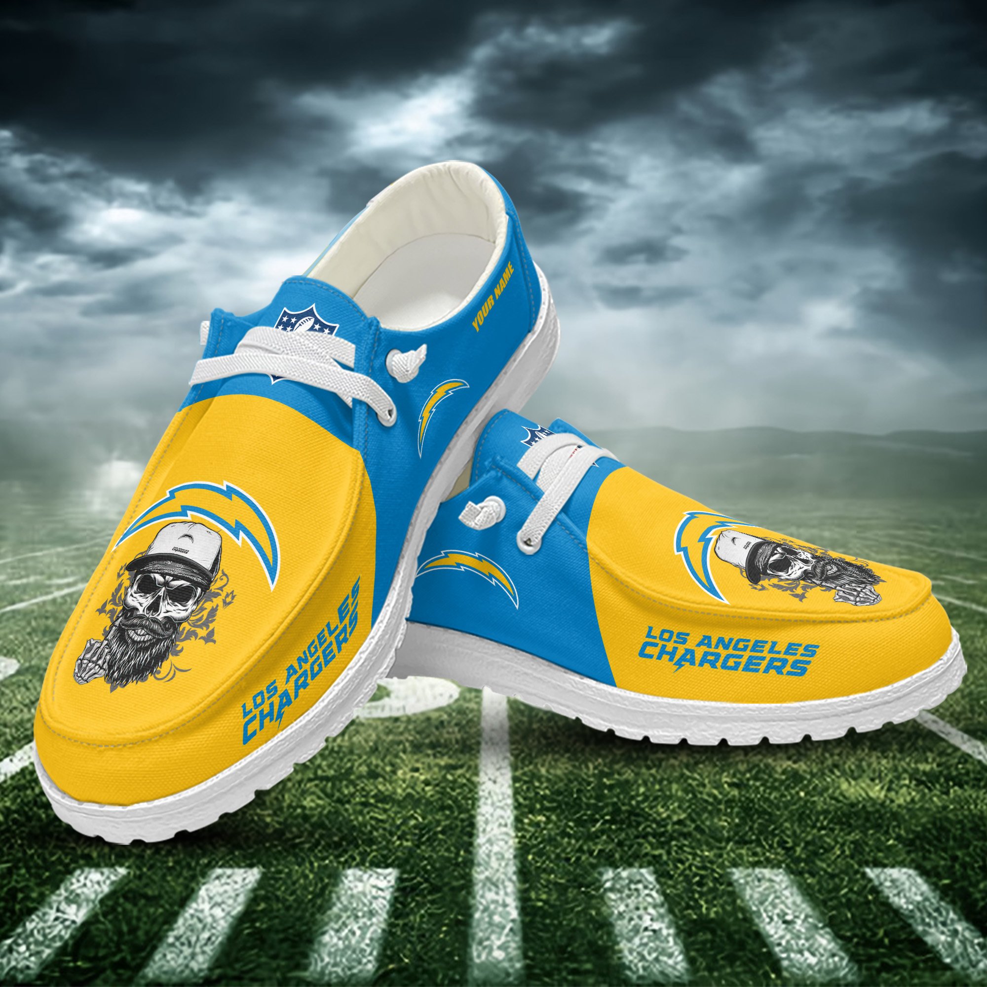 JWFancy Los Angeles Chargers Hey Dude Shoes Wally Men's Lace Up Loafers Comfortable For Men And Women